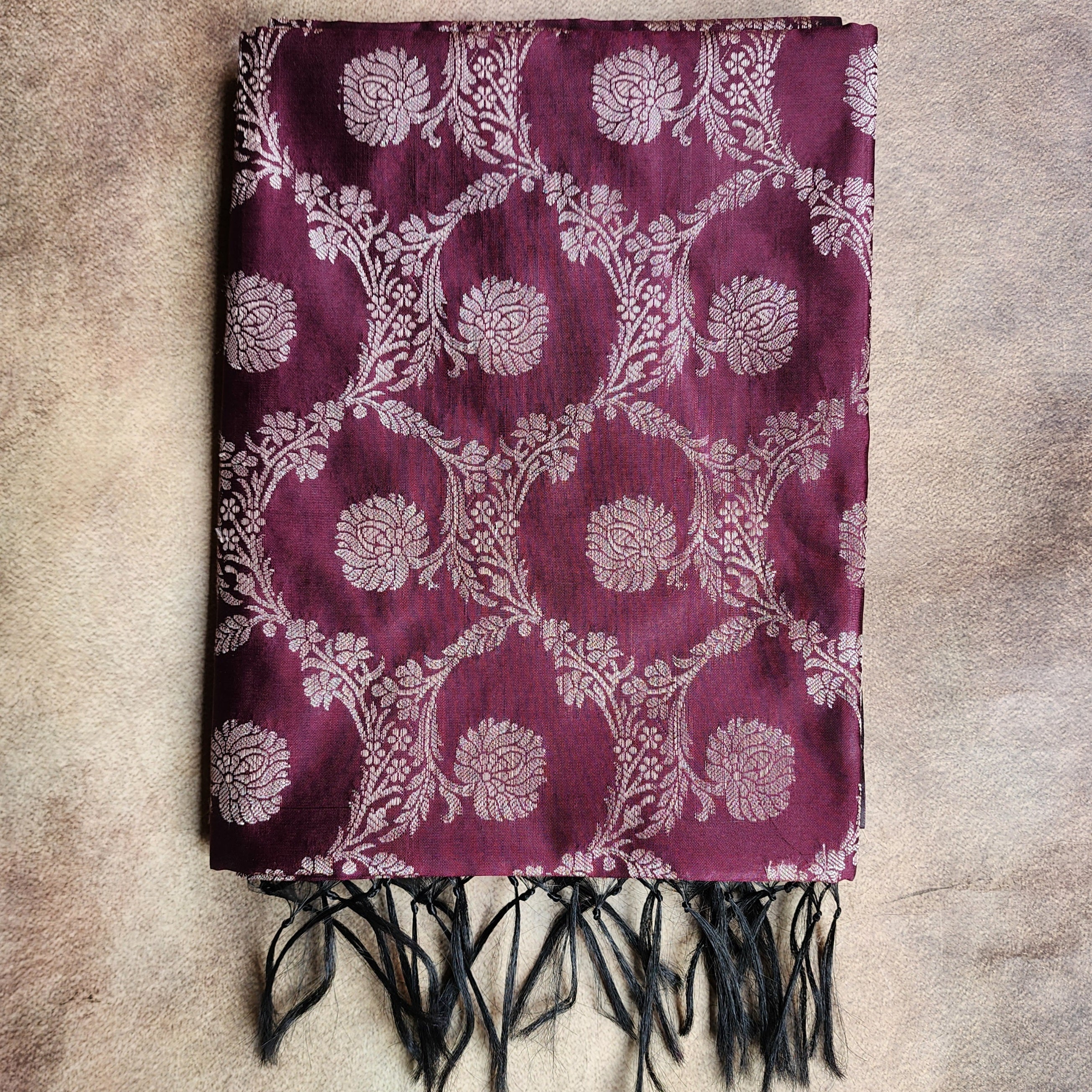 Plum Purple Semi Silk Zari Dupatta