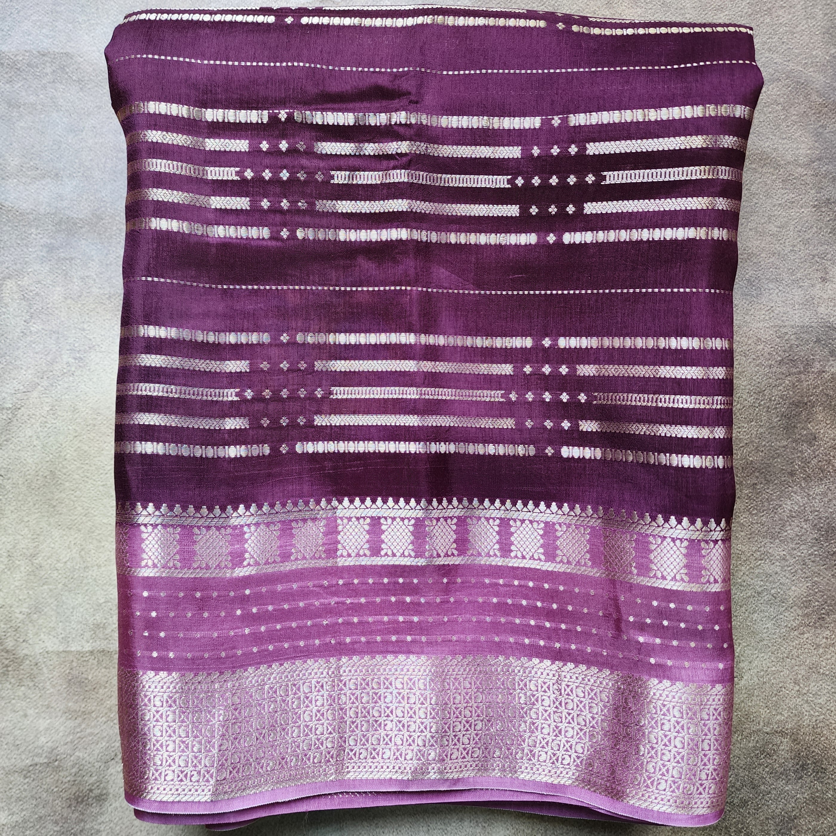 Deep Plum Crepe Georgette Silk Saree with Gold Zari Detailing