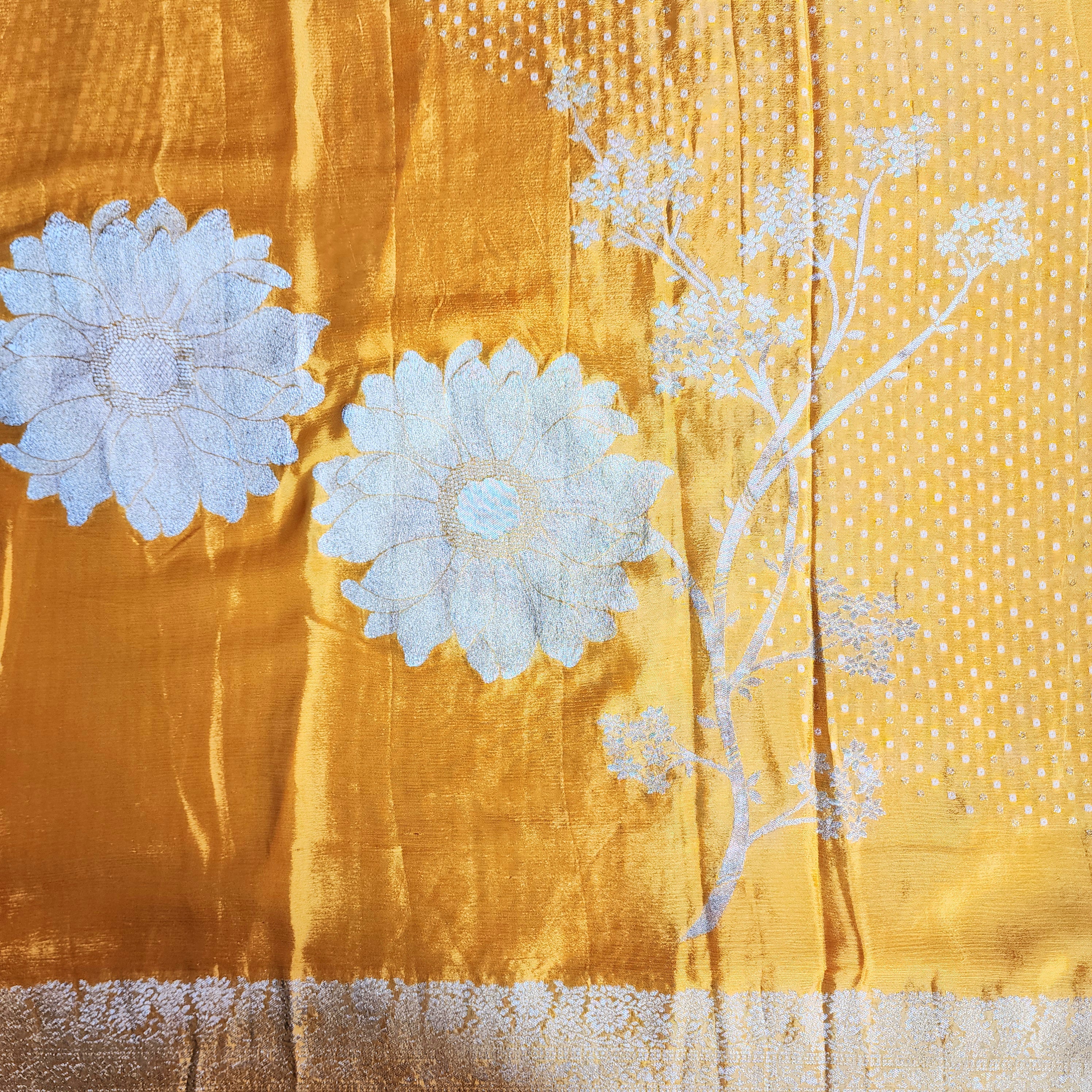 Marigold Mustard Yellow Crepe Silk Saree