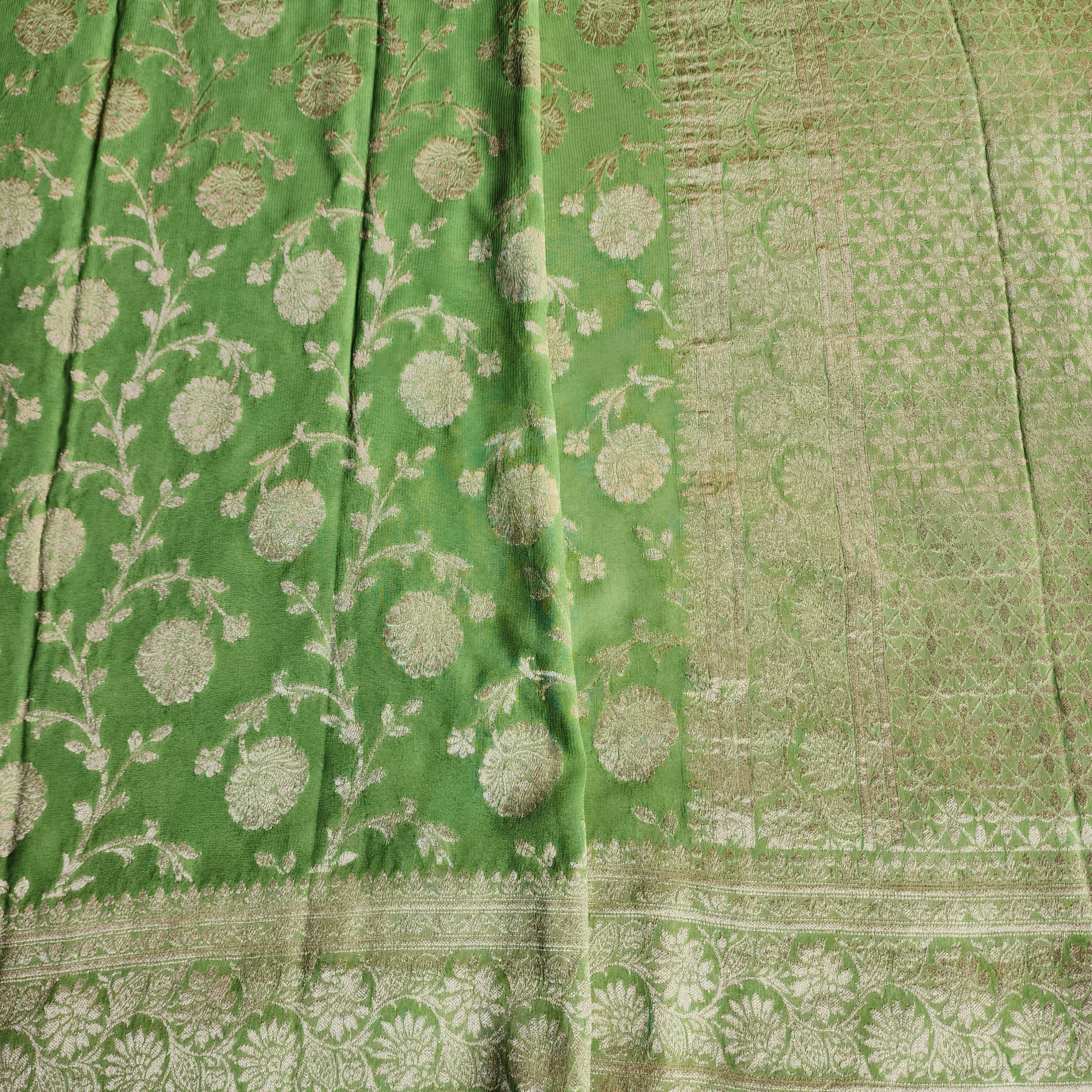 Khaddi Georgette Pure Banarasi Saree in Light Bottle Green