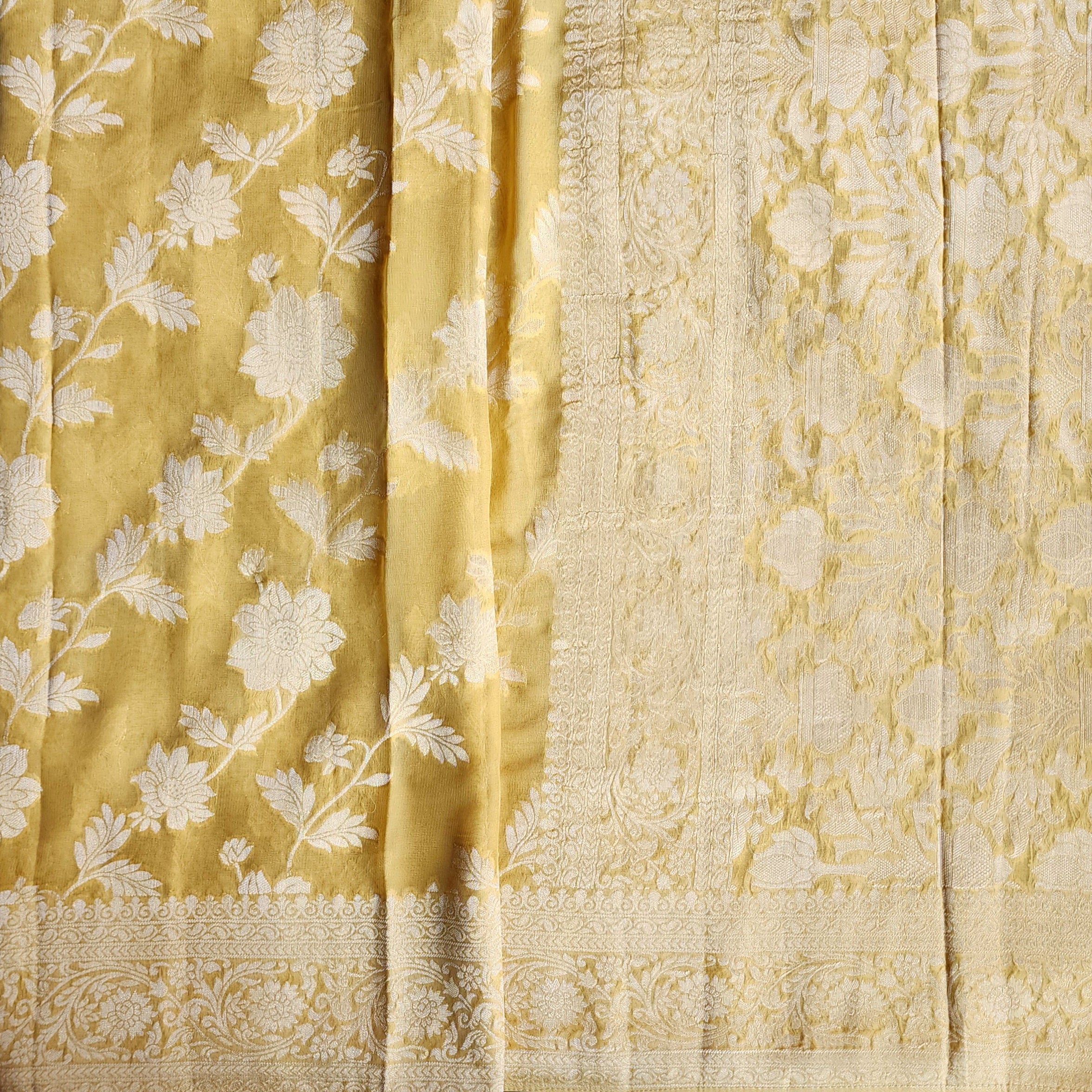 Khaddi Georgette Pure Banarasi Saree in Shade of Yellow