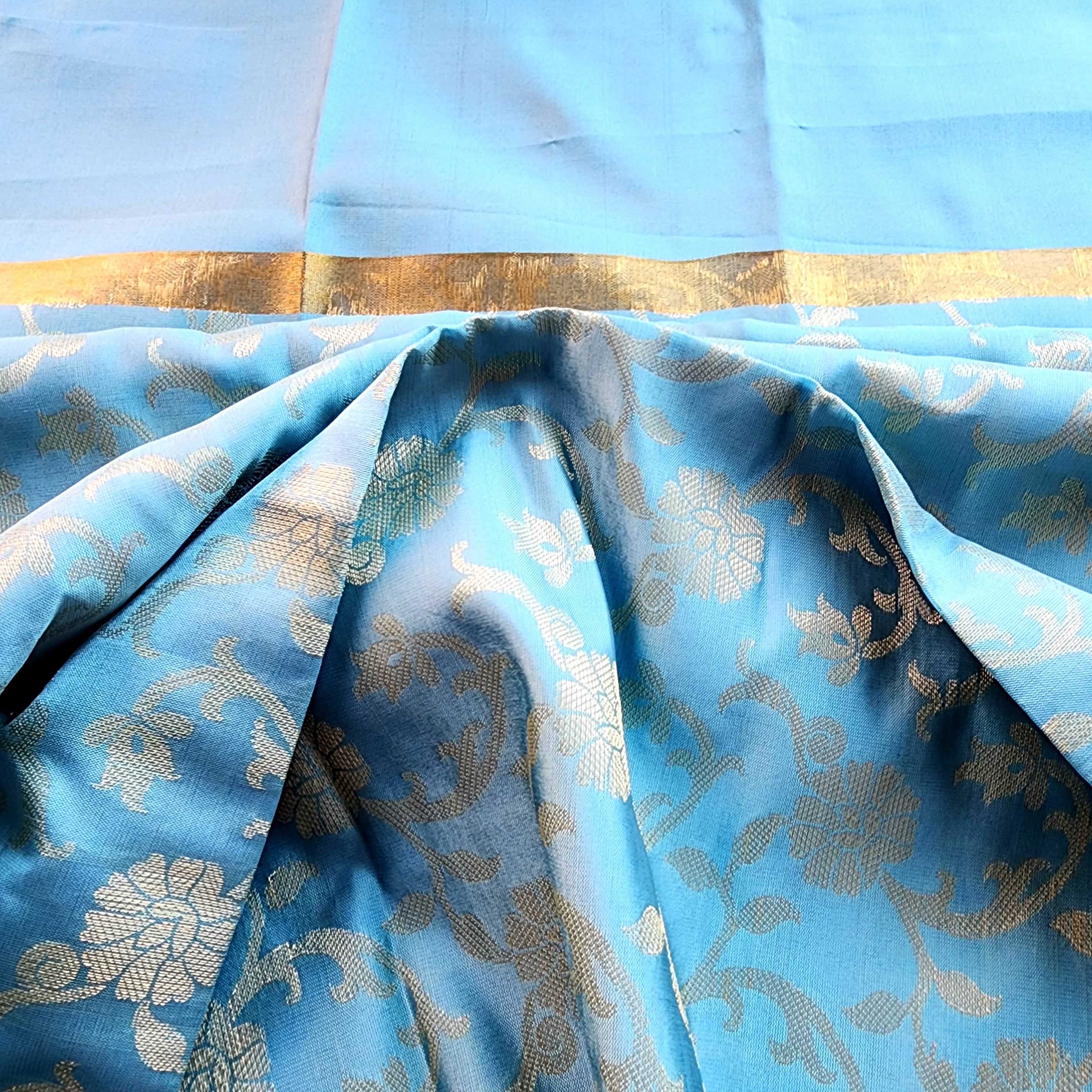 Aqua Blue Banarasi Tapetta Silk Dupatta with Gold Floral Weave