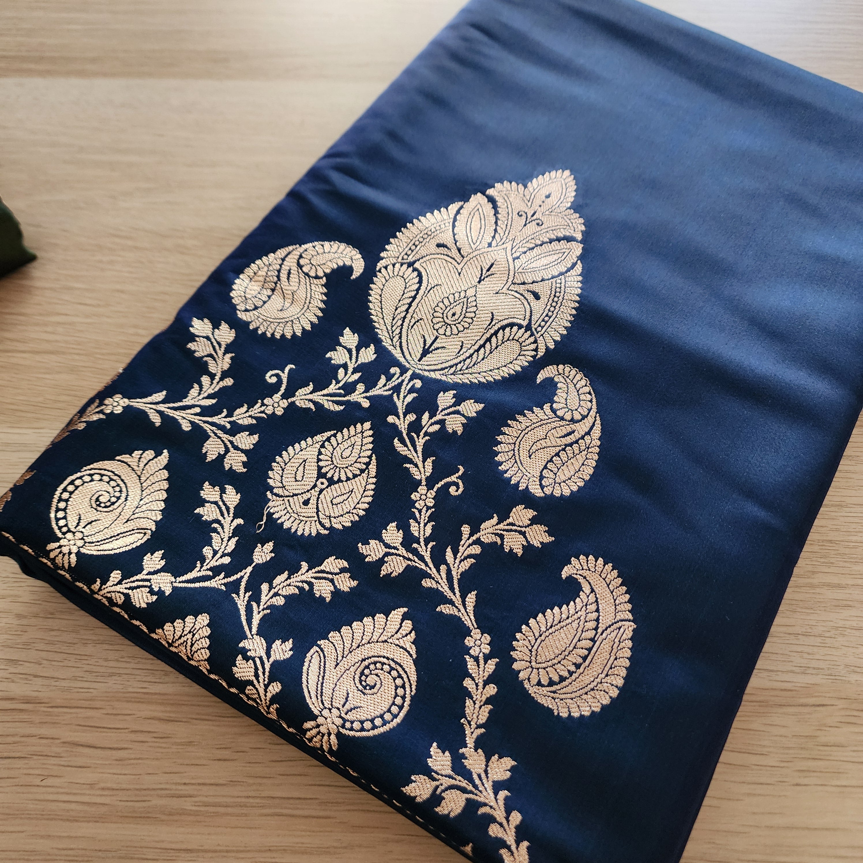 Rich Navy Blue Pure Banarasi Katan Silk Saree with light Gold Zari Weaving