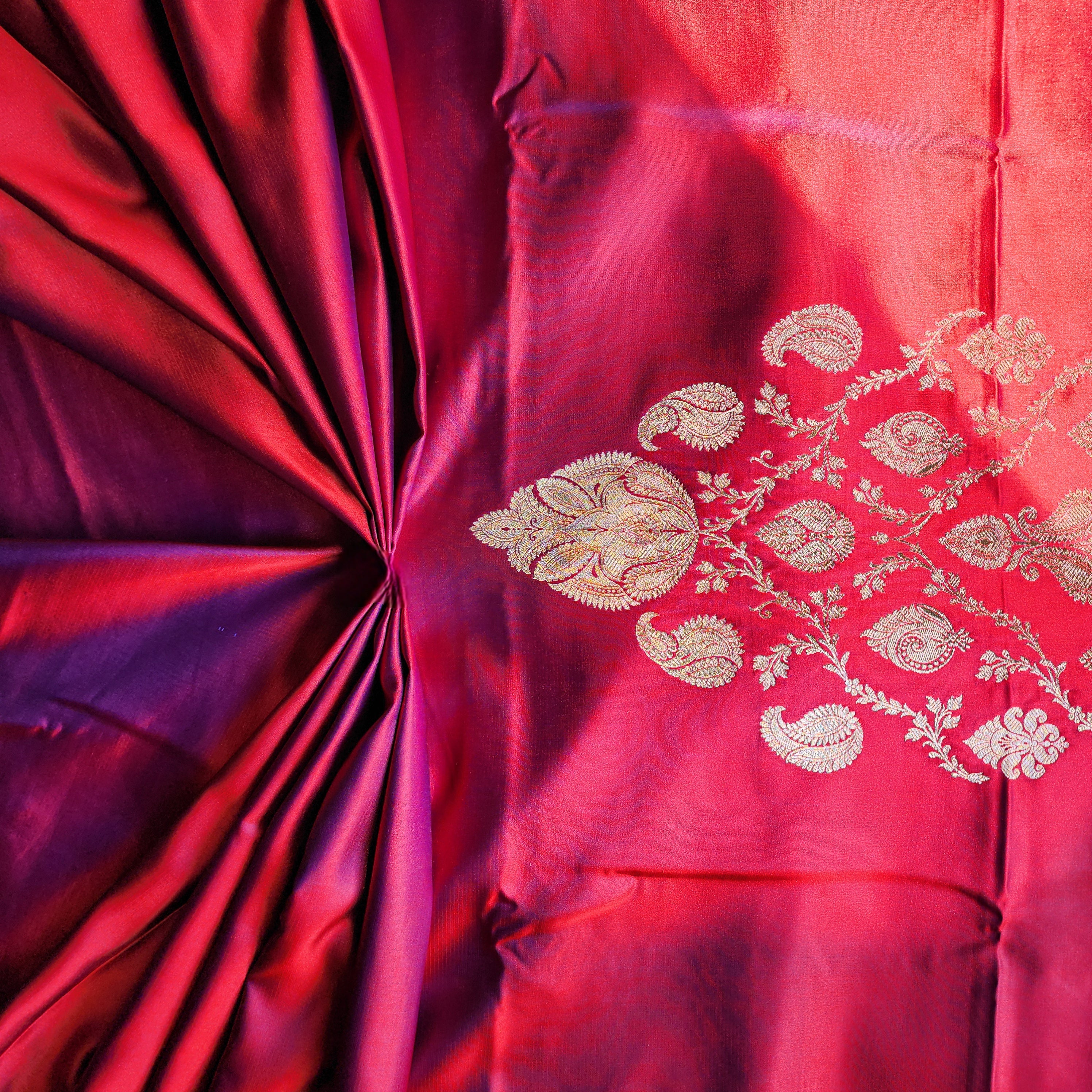 Dhoop Chhaon Raspberry Banarasi Katan Silk Saree