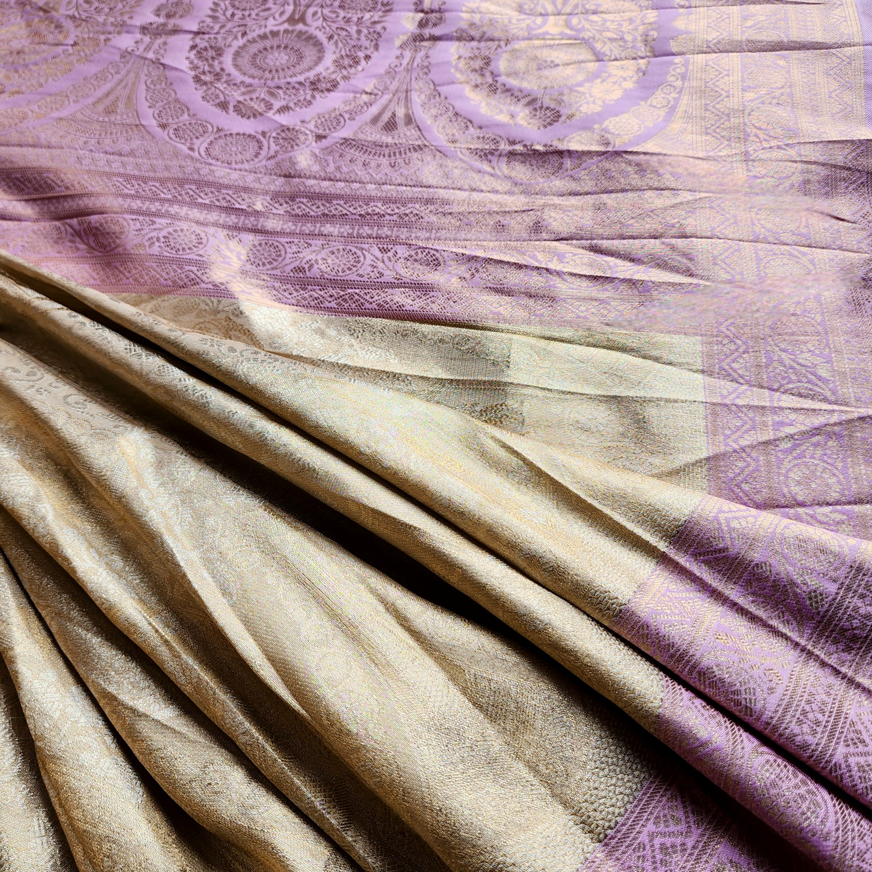 Beige Gold Kanjivaram Style Banarasi Designer Silk Saree