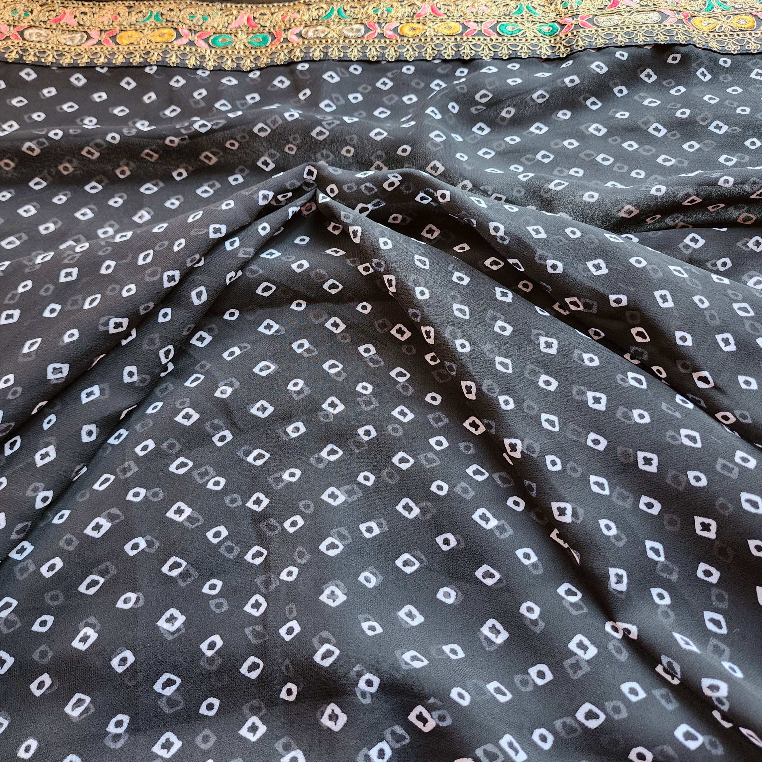 Embroidered Bandhani Designer Saree in Black