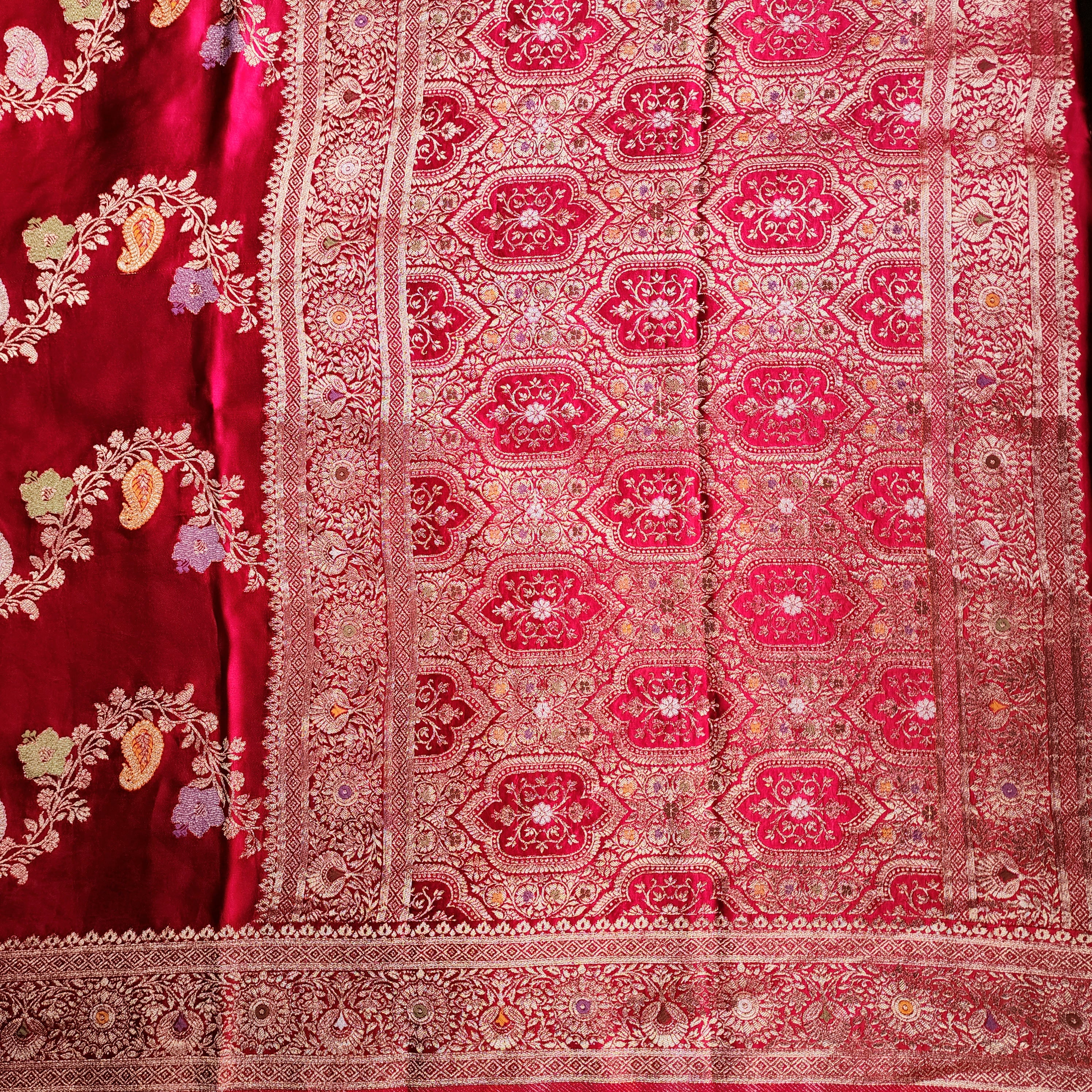 Deep Magenta Mashru Katan Silk Saree