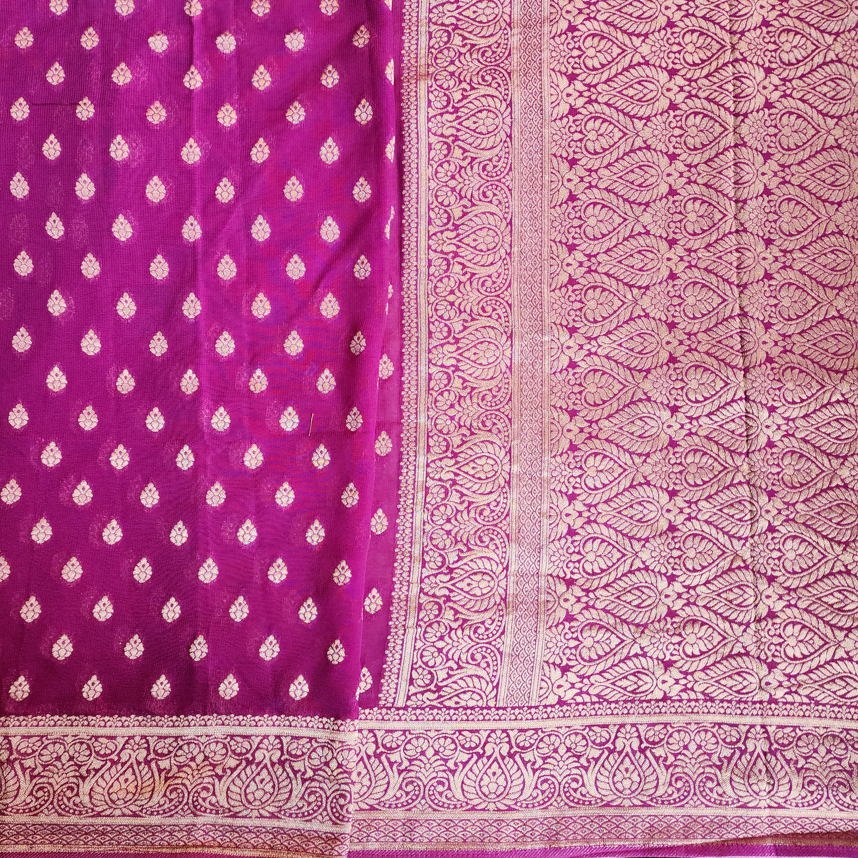 Aubergine Khaddi Georgette Pure Banarasi Saree with Golden Zari