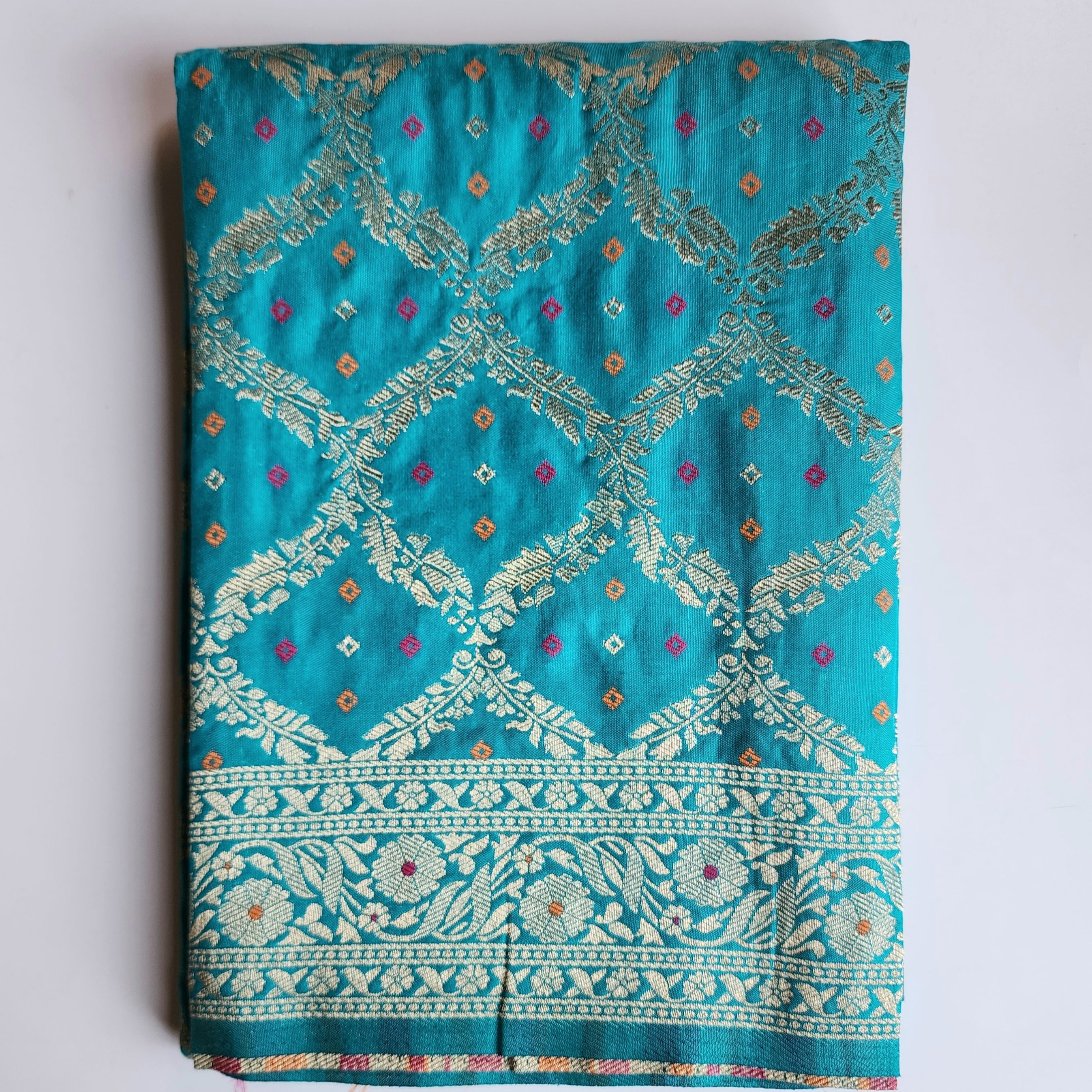 Peacock Blue Bandhani Dupatta with Traditional Jaal