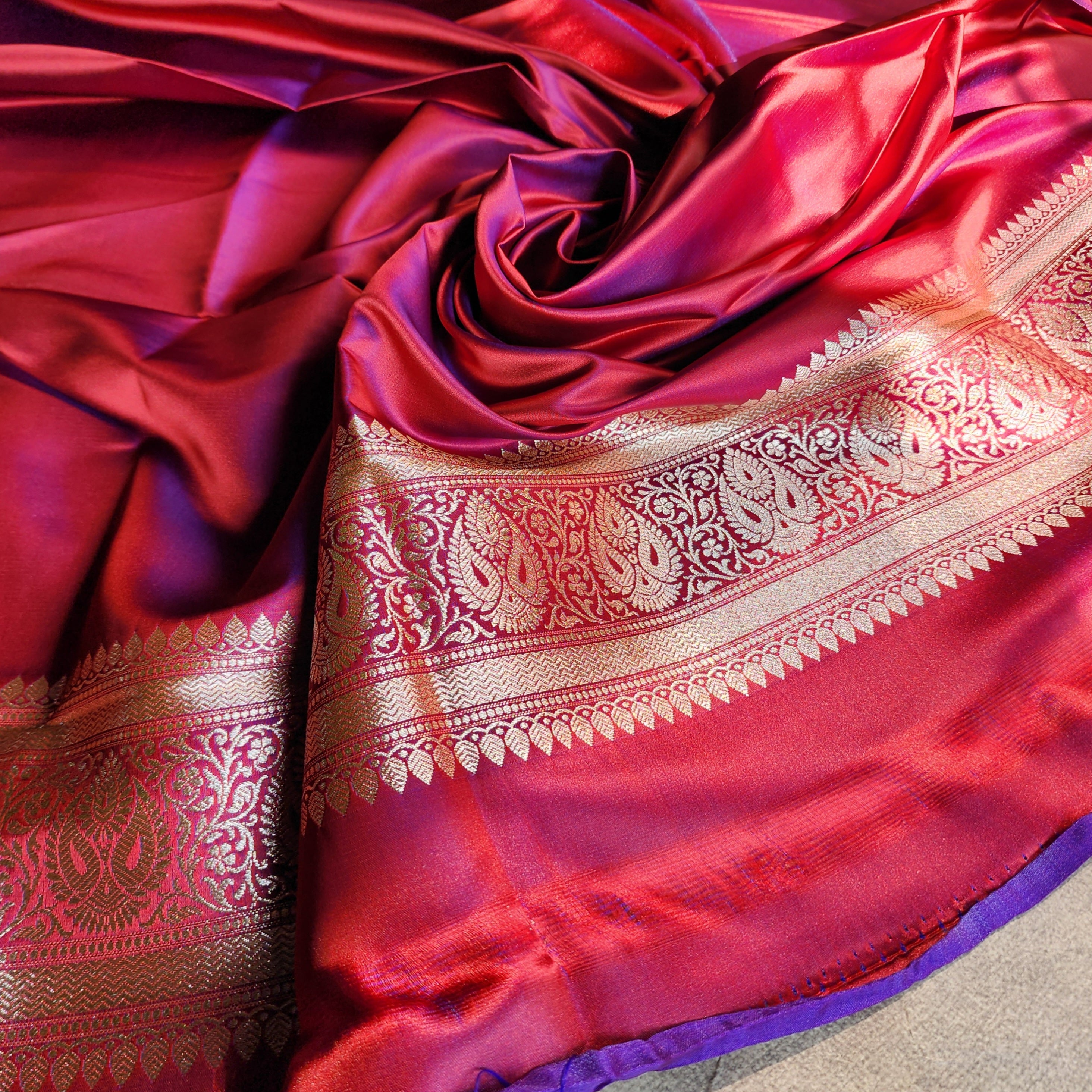 Dhoop Chhaon Raspberry Banarasi Katan Silk Saree