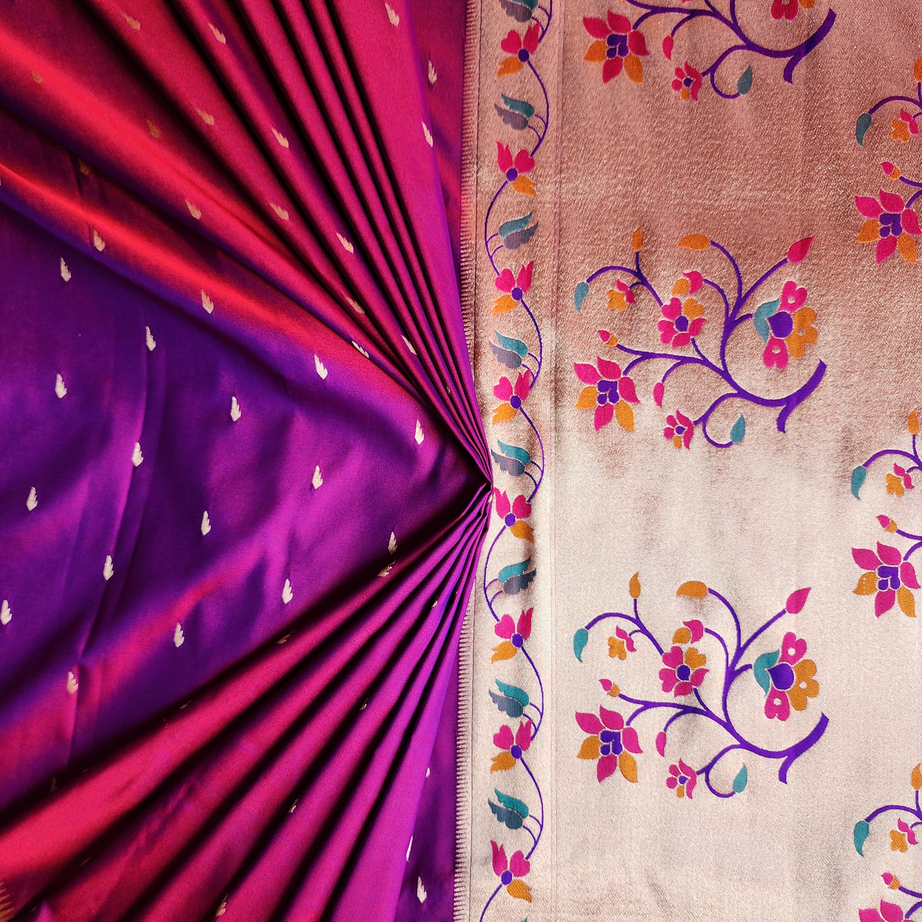 Raahi - Magenta Paithani Silk Saree with Stitched Blouse