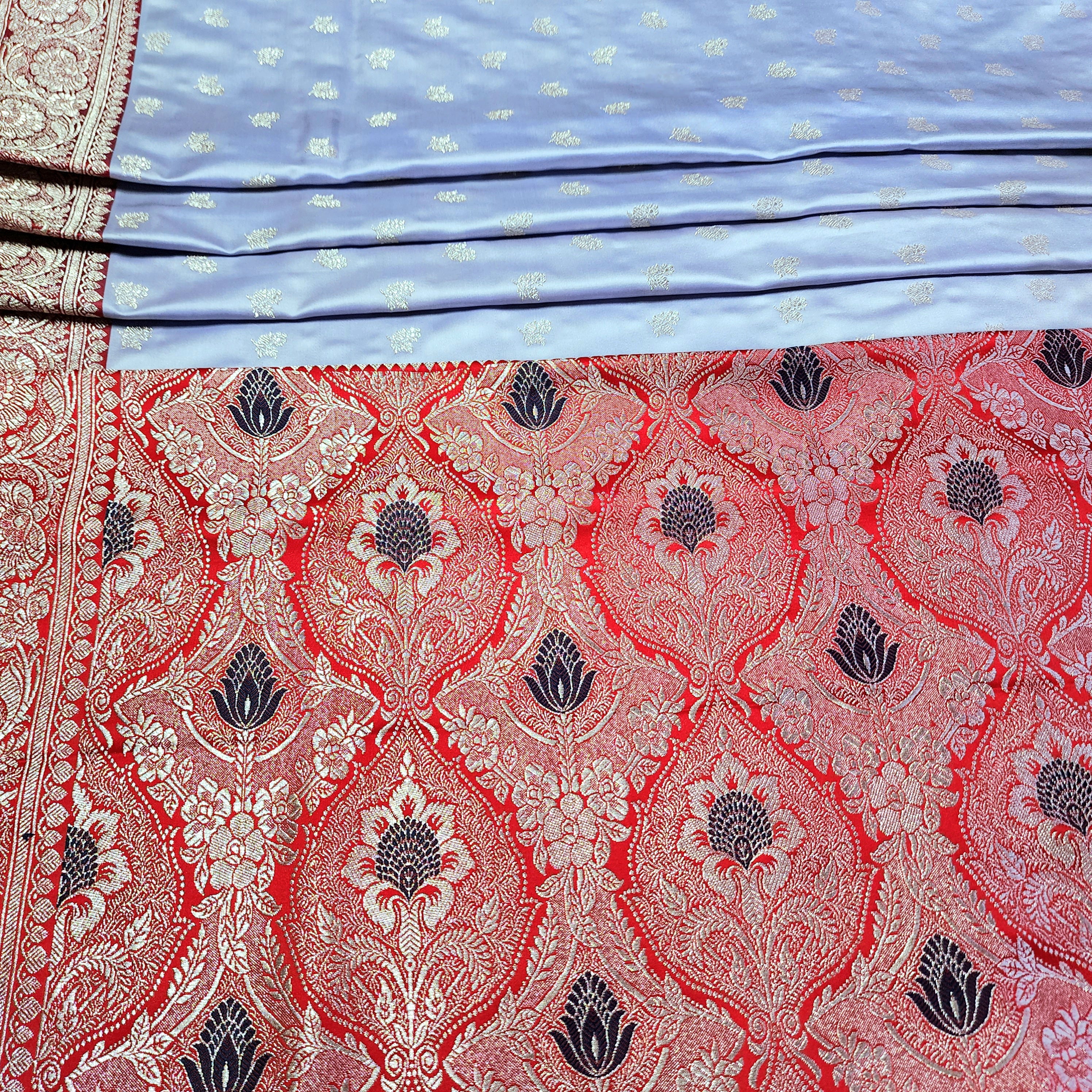 Ivory Pure Banarasi Katan Silk Saree with light Gold Zari Weaving