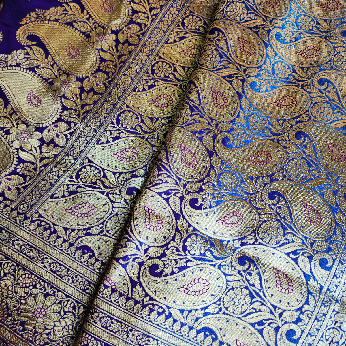 Royal Purple Blue Banarasi Silk Saree with Golden Zari Weave