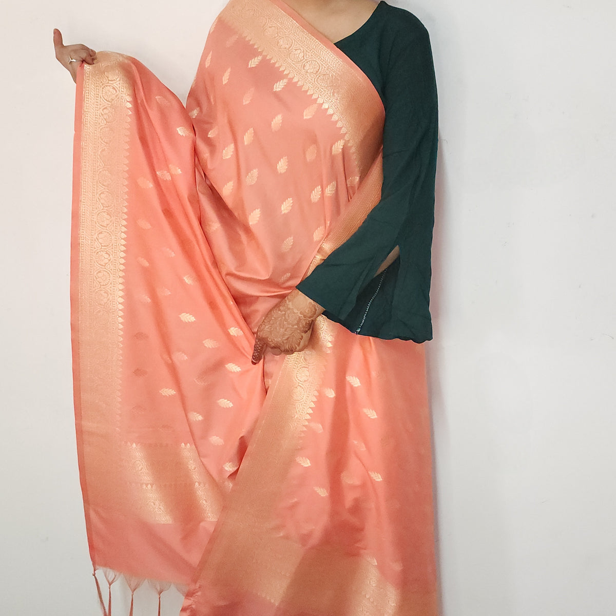 Peach Banarasi Tapetta Silk Leaf Weave Dupatta