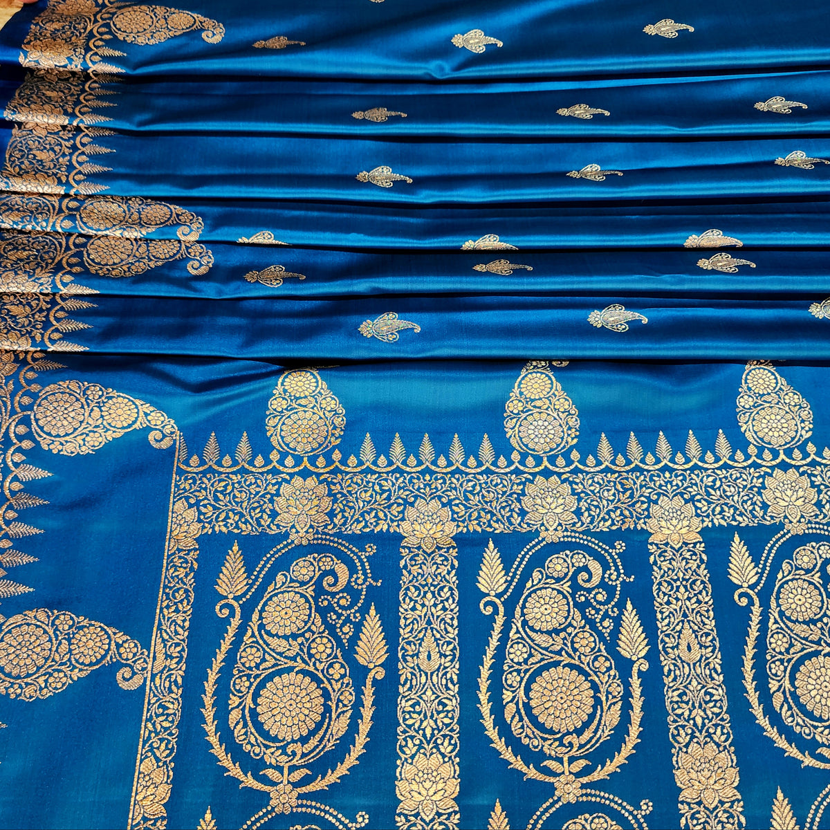 Royal Blue Paisley Katan Silk Saree with Gold Zari