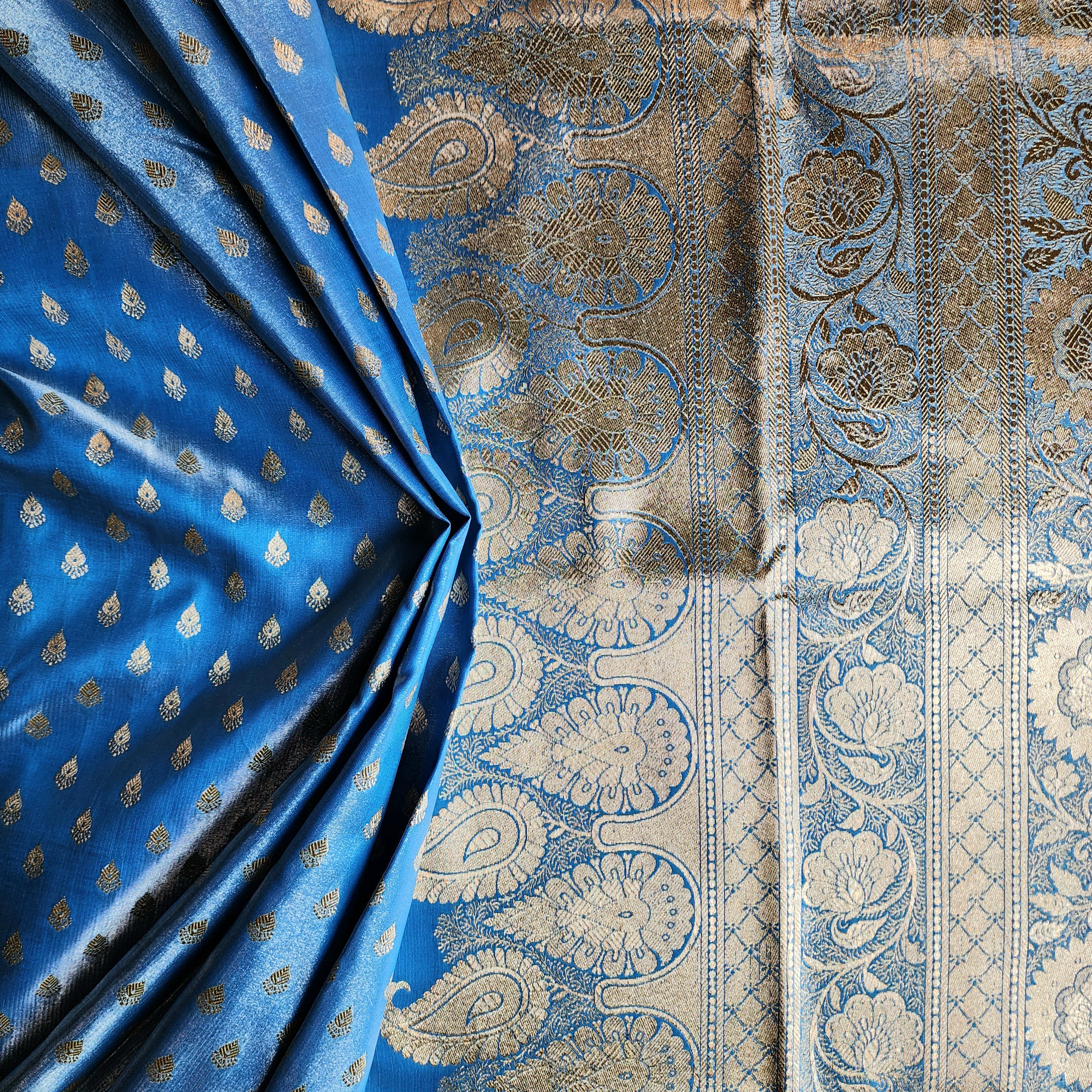 Rich Electric Blue Banarasi Silk Saree with Gold Zari Weaving