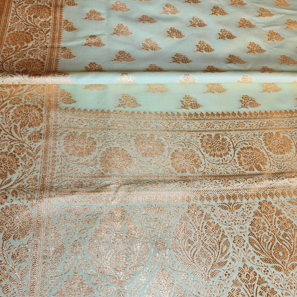 Rich Mint Green Banarasi Silk Saree with Gold Zari Weaving