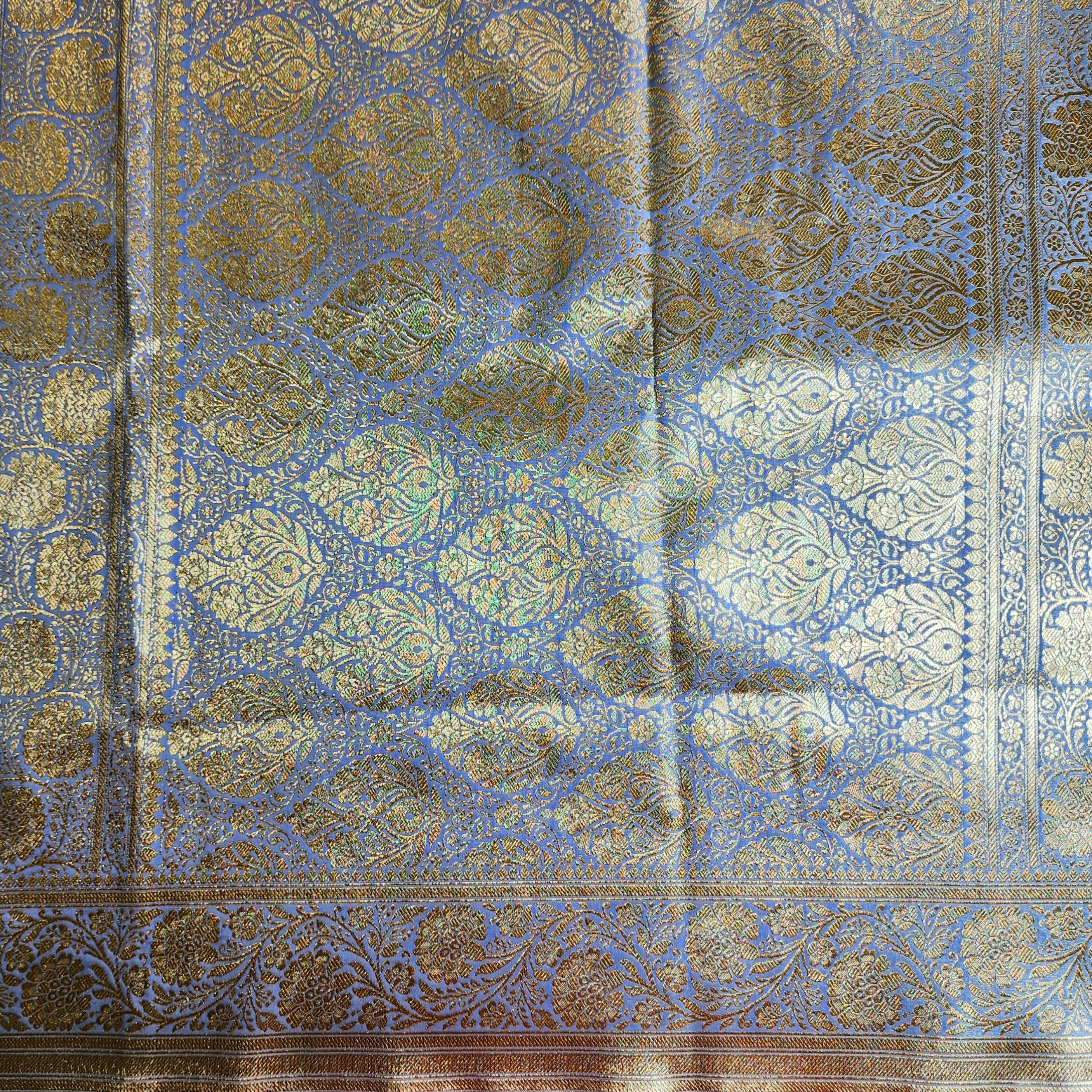 Rich Periwinkle Blue Banarasi Silk Saree with Gold Zari Weaving