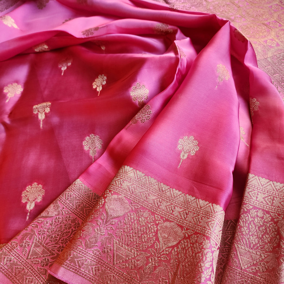 Lilac Pink Mashru Katan Silk Saree
