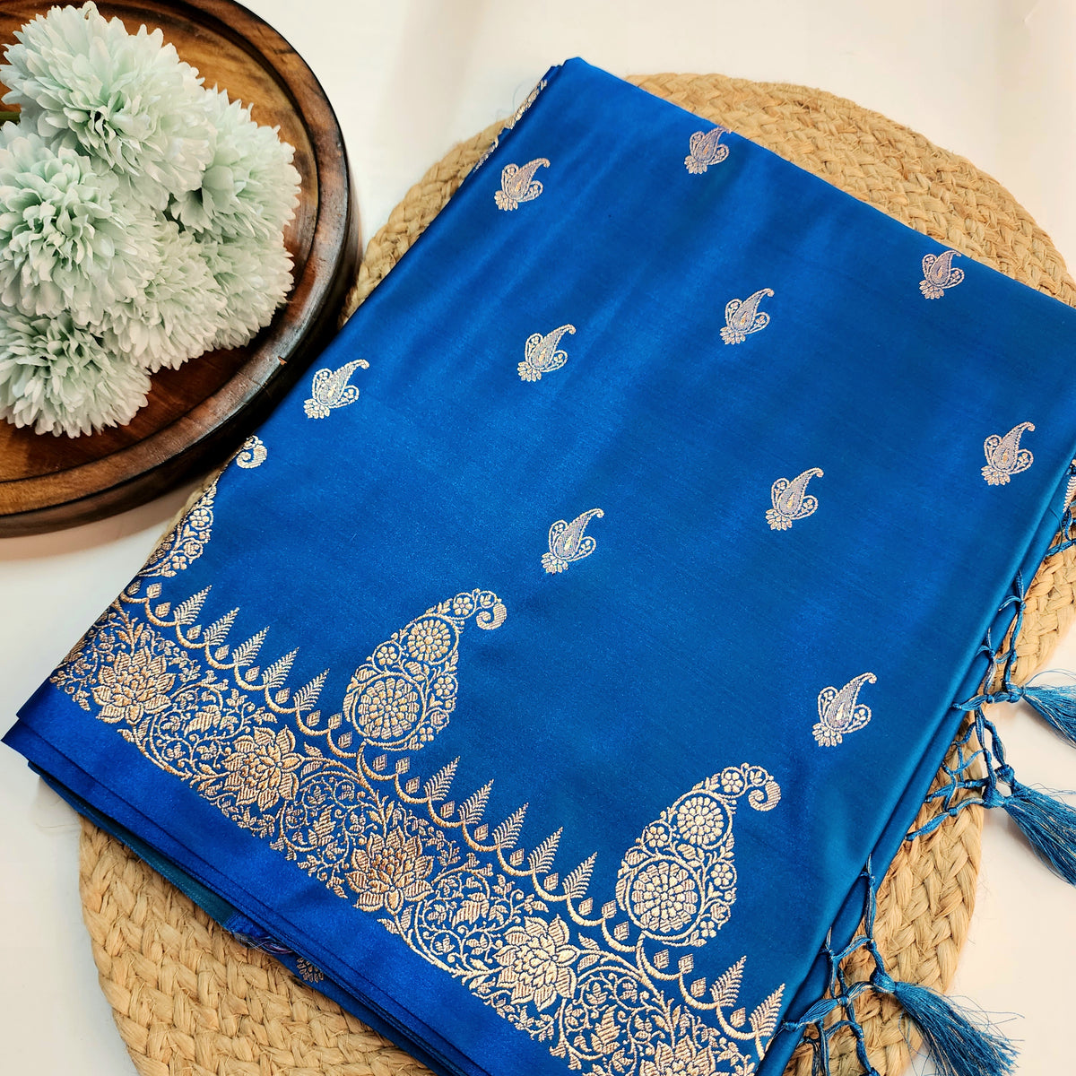 Royal Blue Paisley Katan Silk Saree with Gold Zari