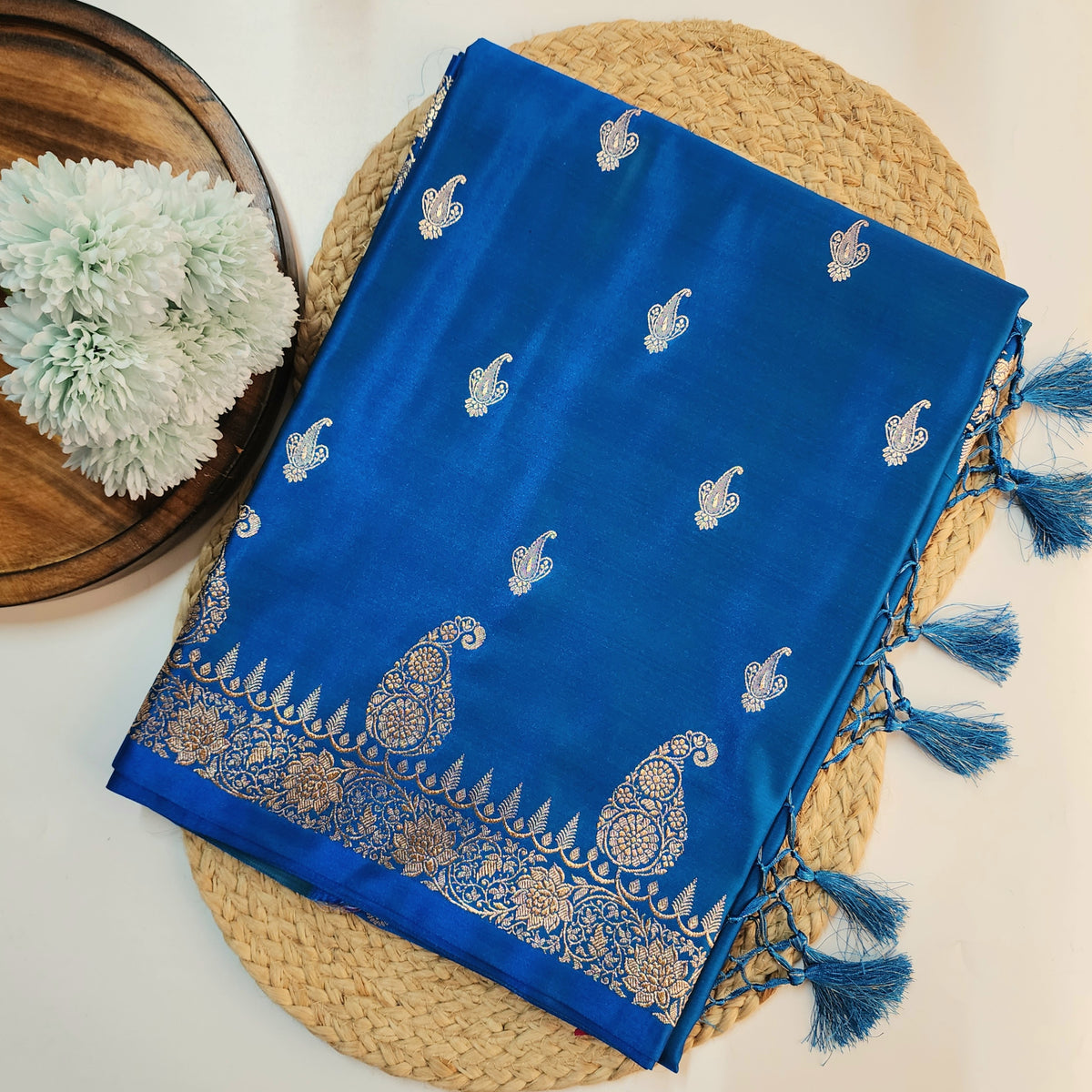 Royal Blue Paisley Katan Silk Saree with Gold Zari