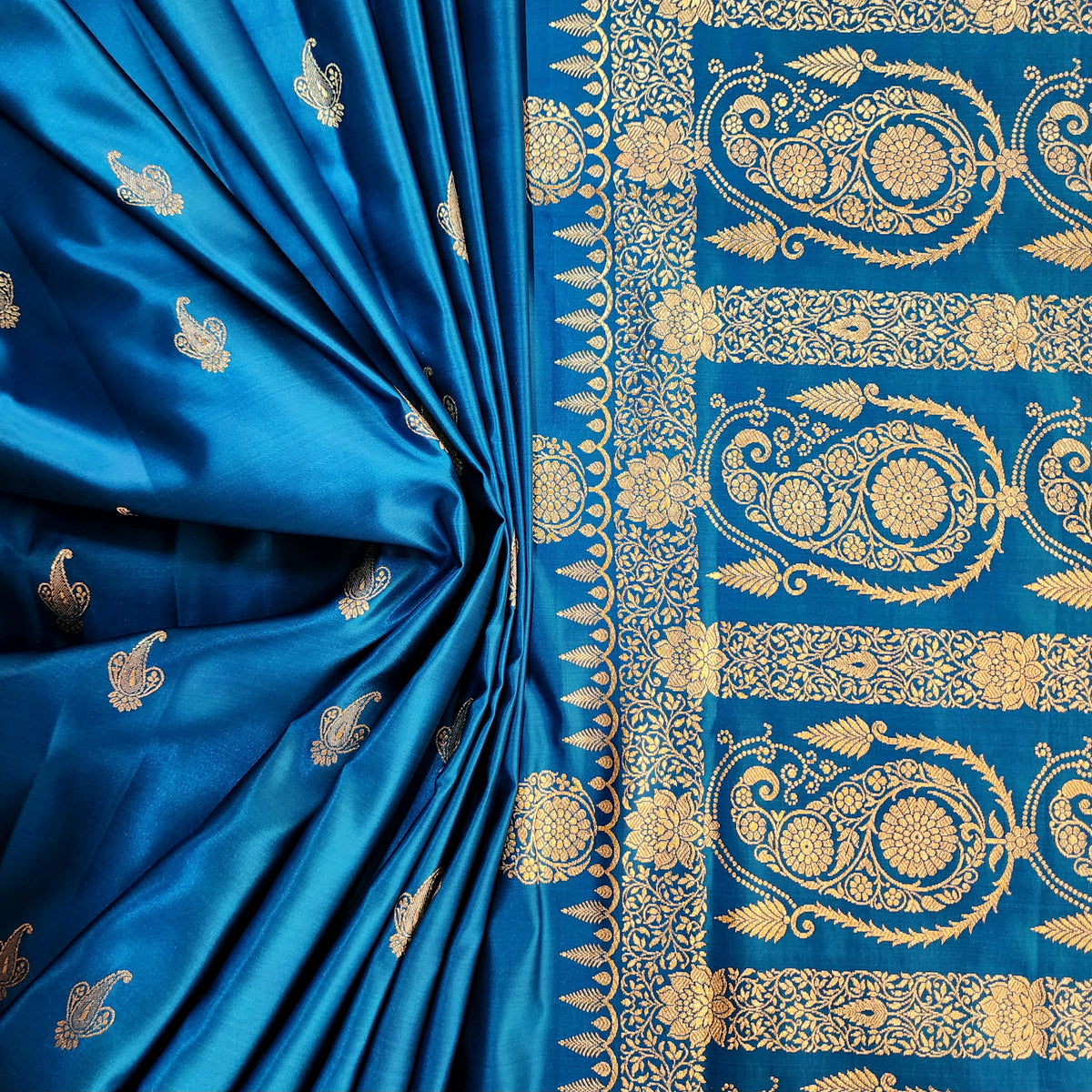 Royal Blue Paisley Katan Silk Saree with Gold Zari