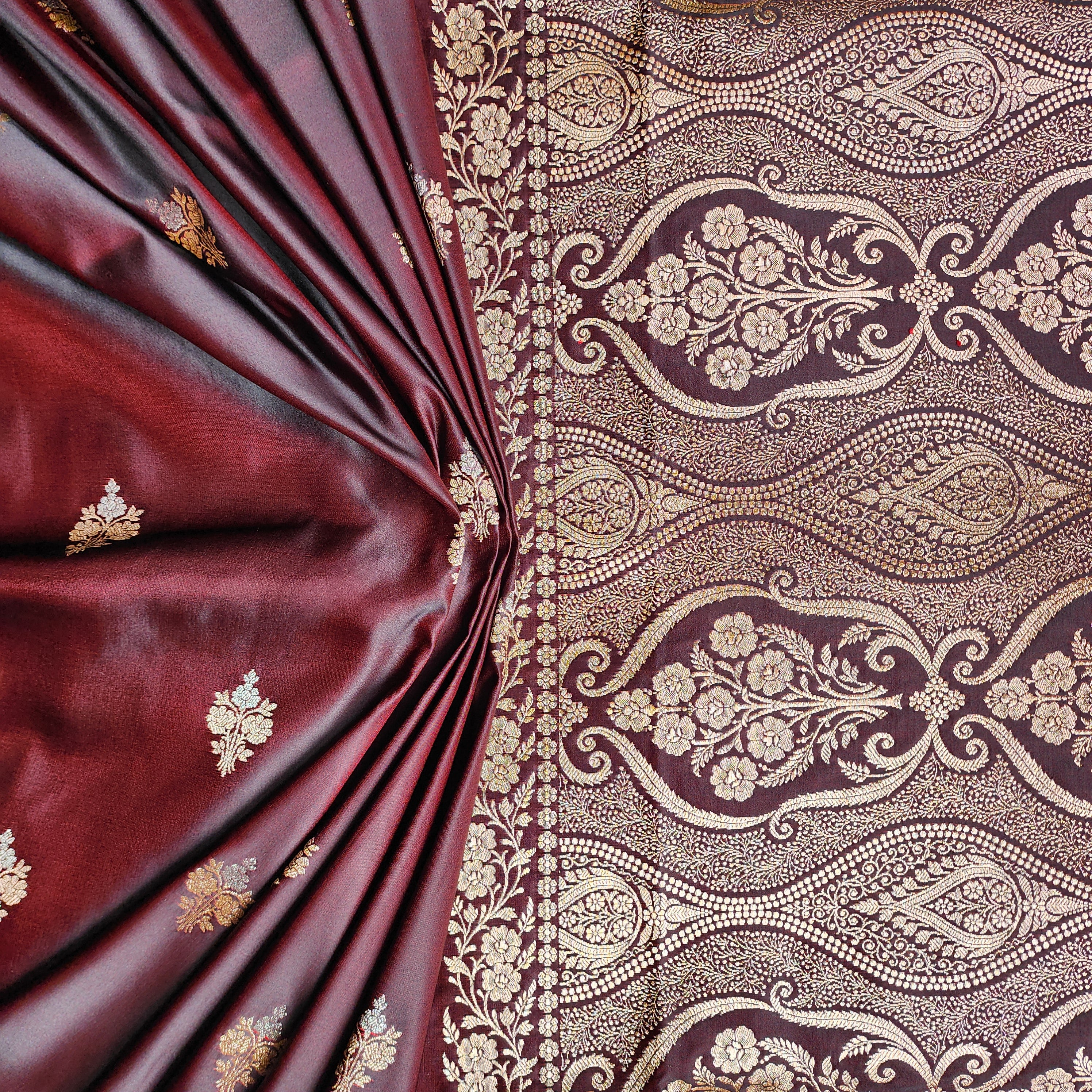 Dual-Tone Maroon Pure Banarasi Katan Silk Saree