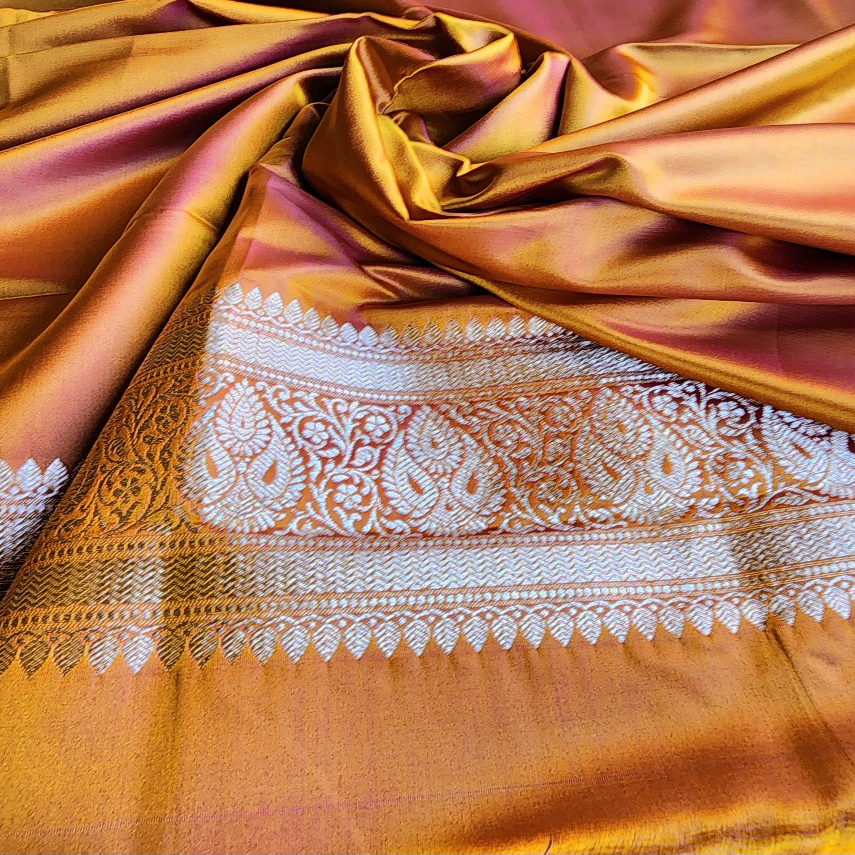 Rich Mustard Yellow Pure Banarasi Katan Silk Saree with light Gold Zari Weaving