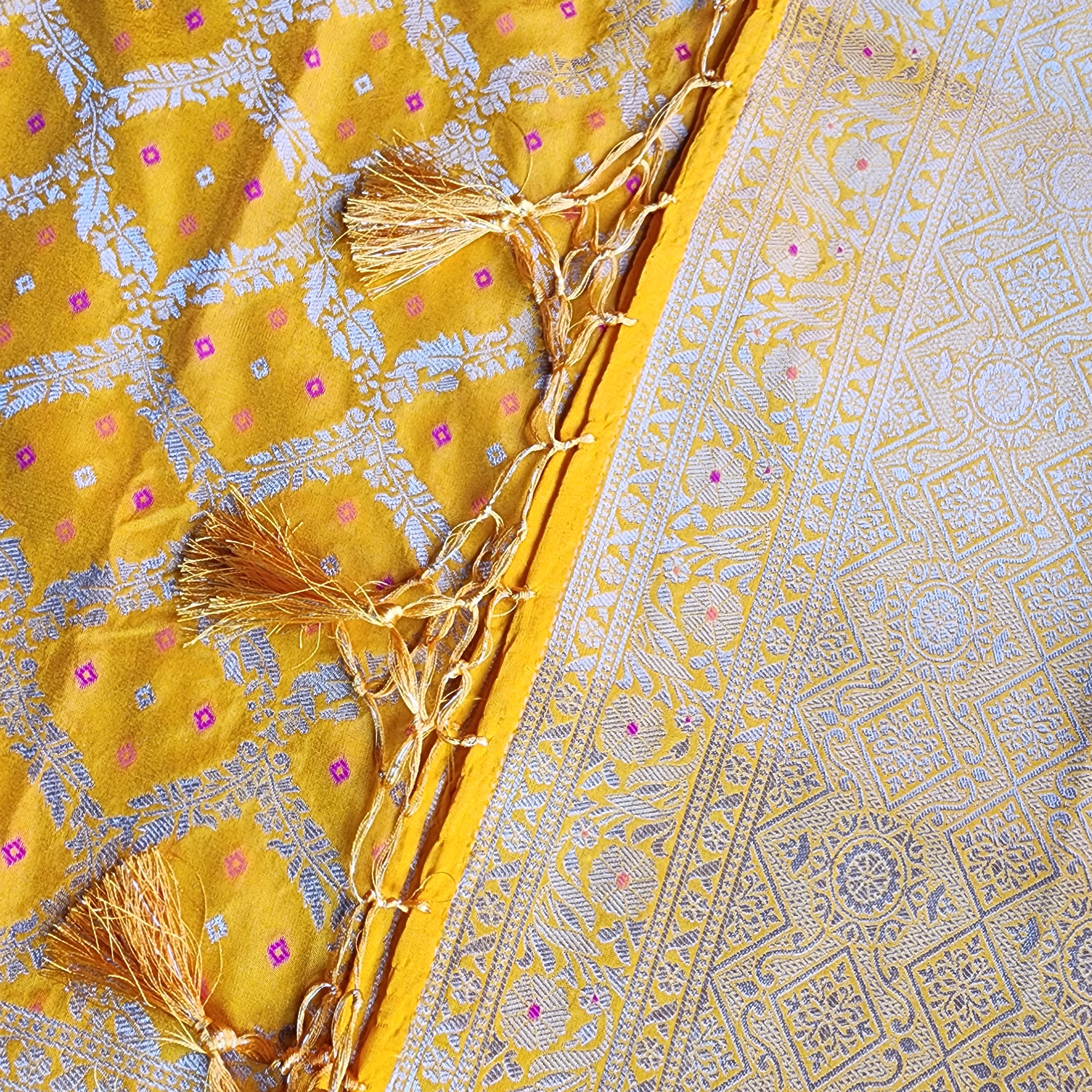 Mustard Yellow Bandhani Dupatta with Traditional Jaal