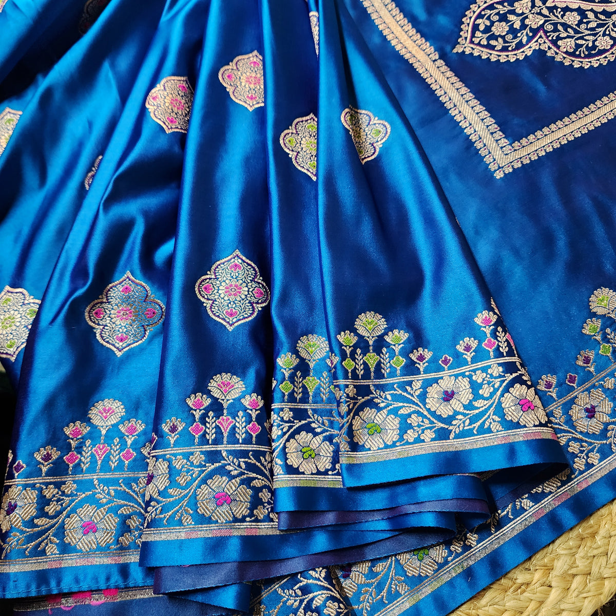Royal Blue Banarasi Katan Silk Saree with Multicolor Meenakari