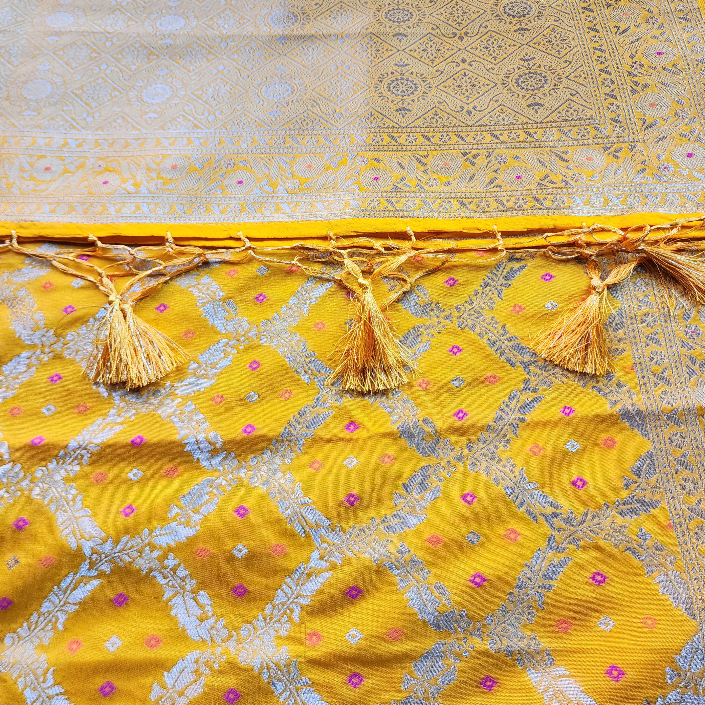 Mustard Yellow Bandhani Dupatta with Traditional Jaal