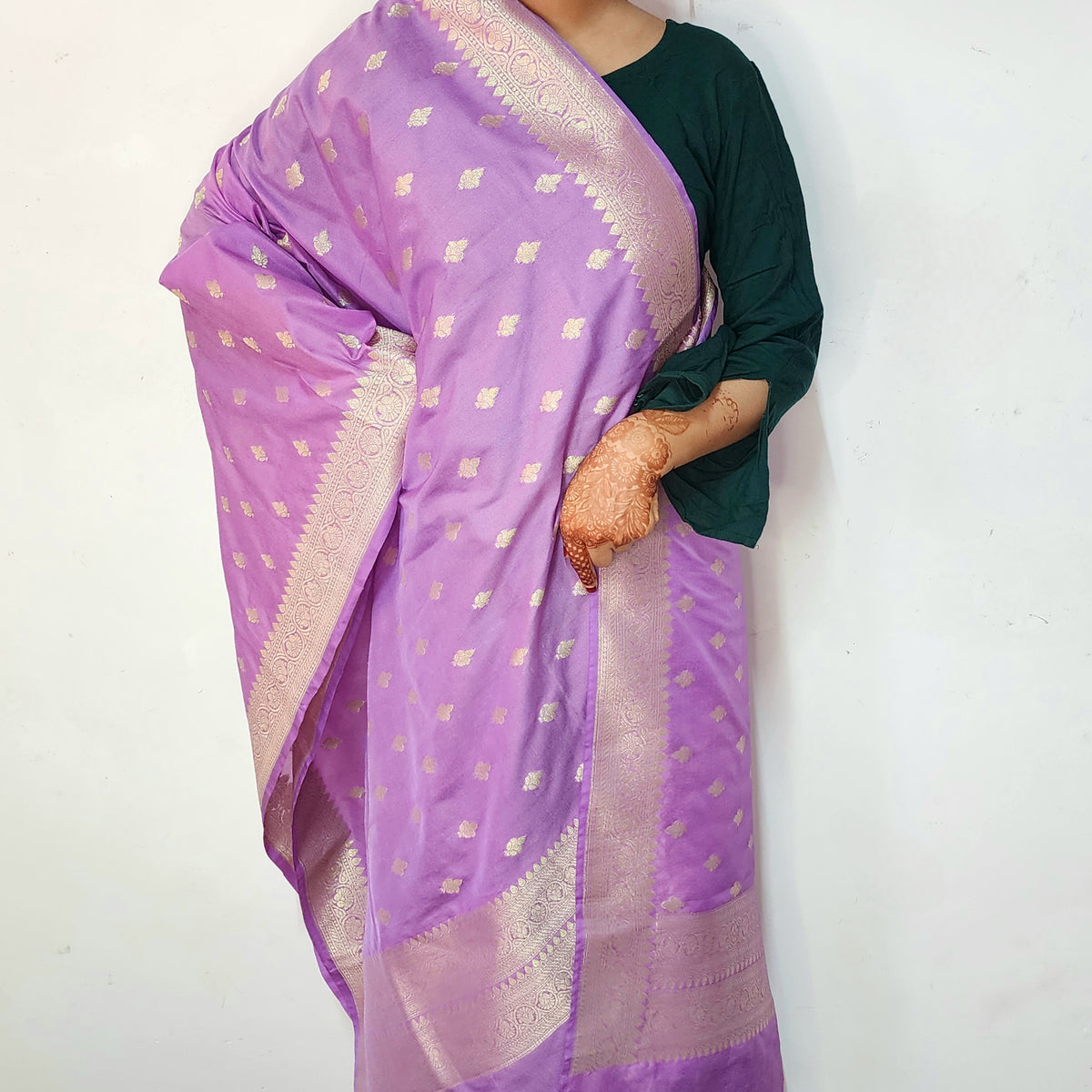 Purple Zari Banarasi Tapetta Silk Leaf Weave Dupatta