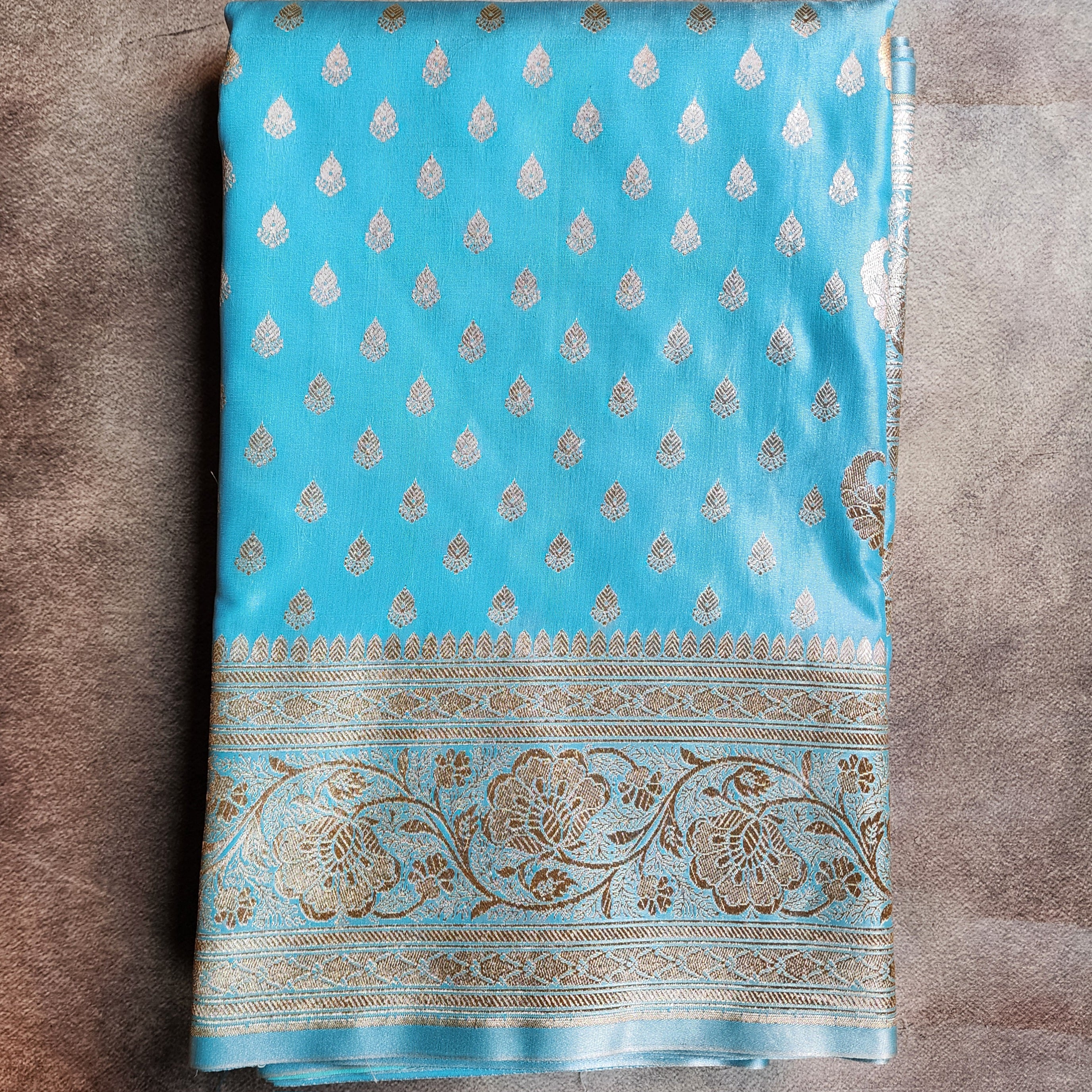 Rich Sky Blue Banarasi Silk Saree with Gold Zari Weaving