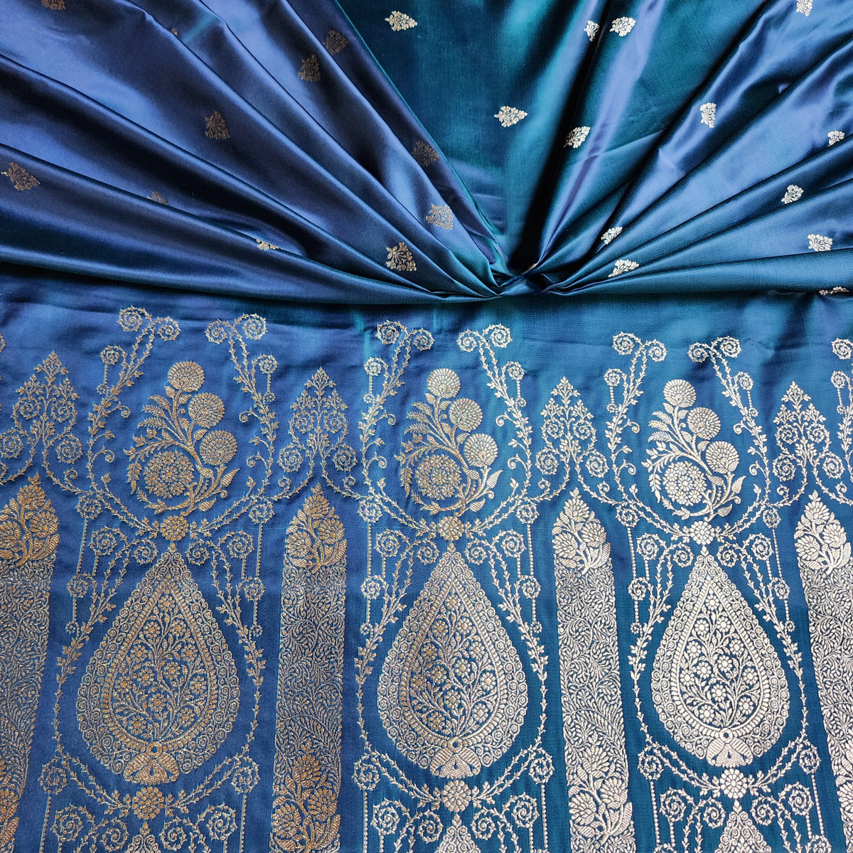 Midnight Blue Pure Banarasi Katan Silk Saree with Rani Pink Border