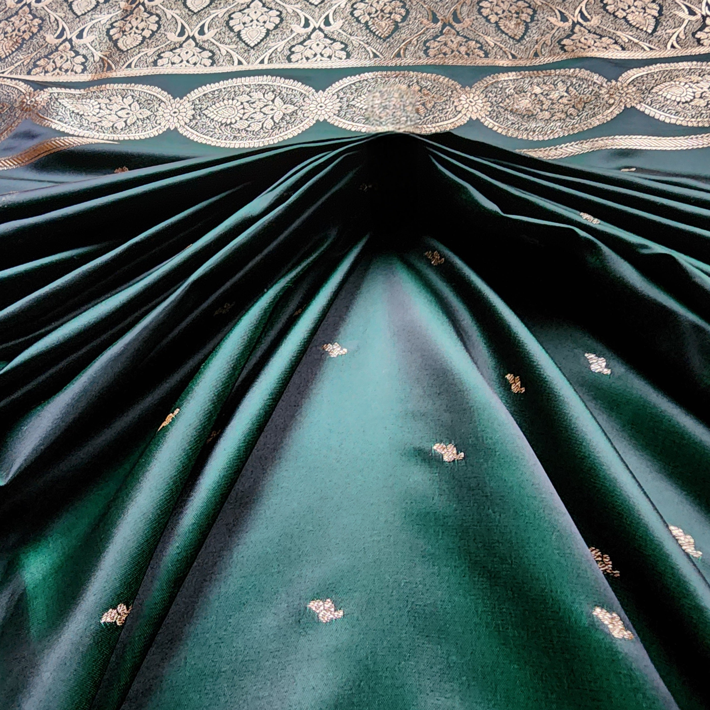 Bottle Green Banarasi Katan Silk Saree with Gold Zari Weaving