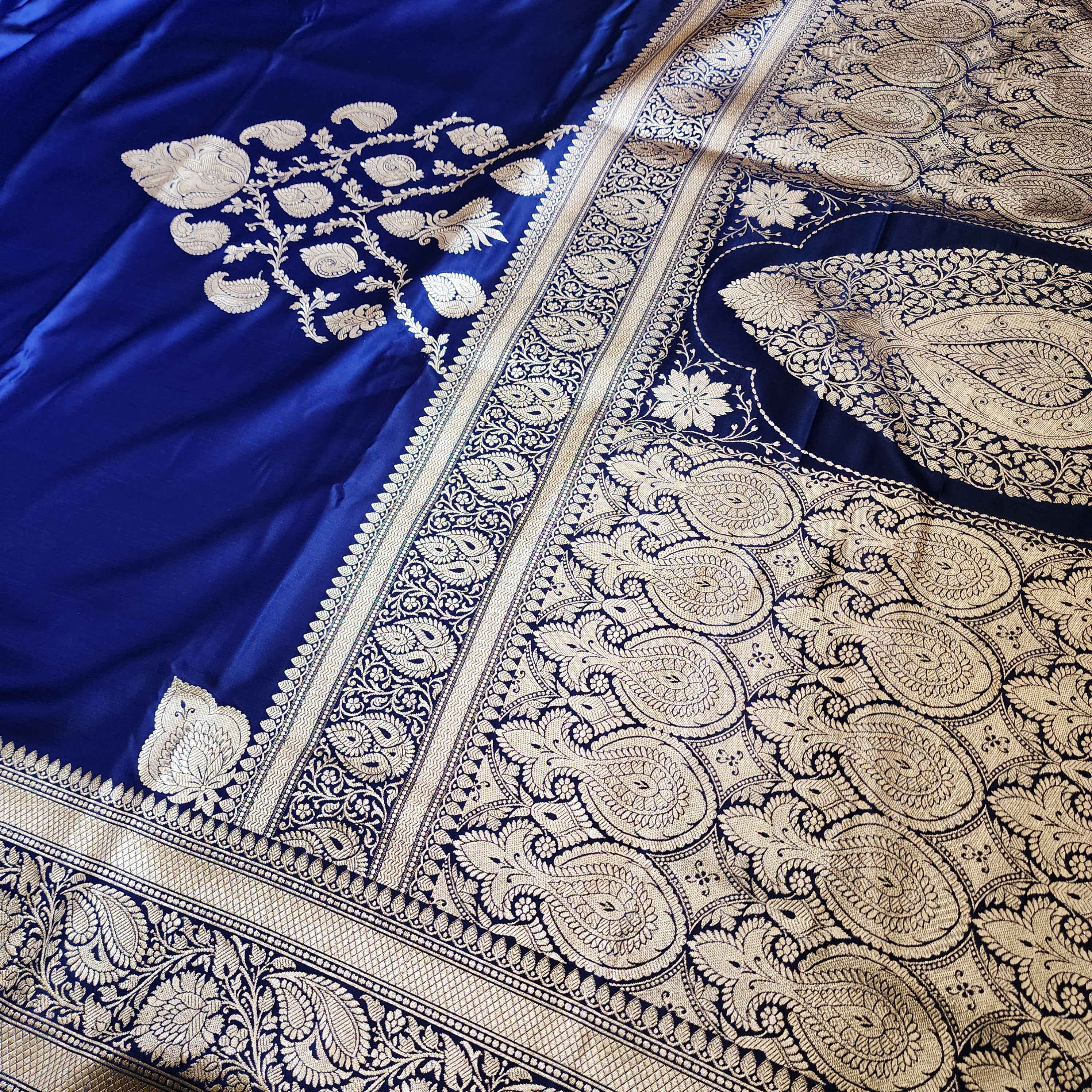 Royal Blue Pure Banarasi Katan Silk Saree with light Gold Zari Weaving