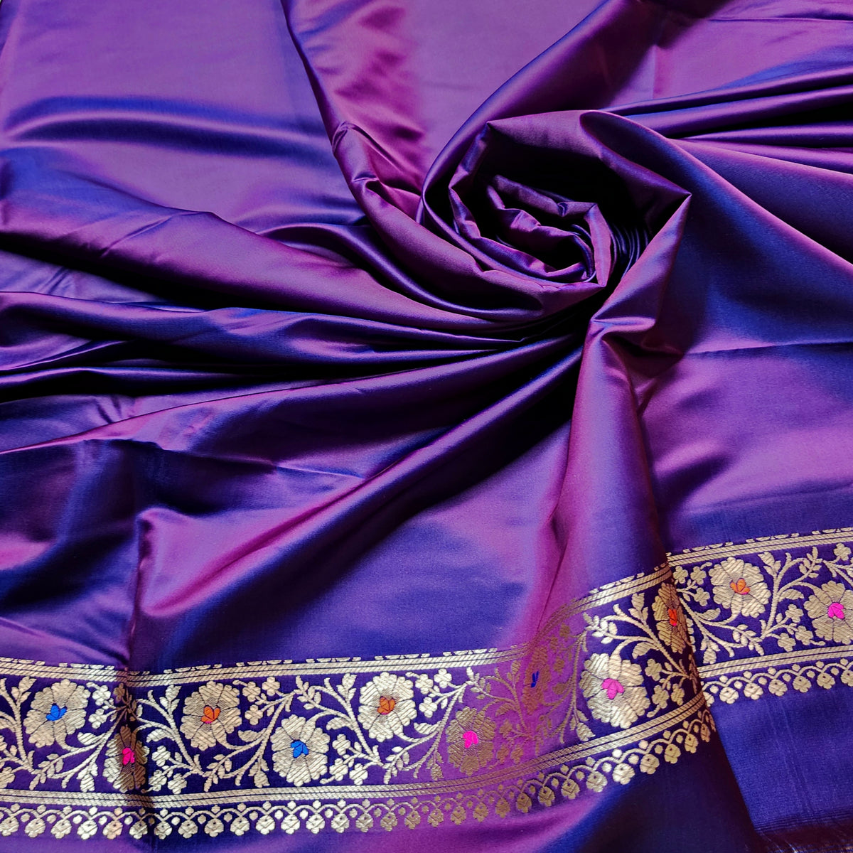 Purple Banarasi Katan Silk Saree with Multicolor Meenakari