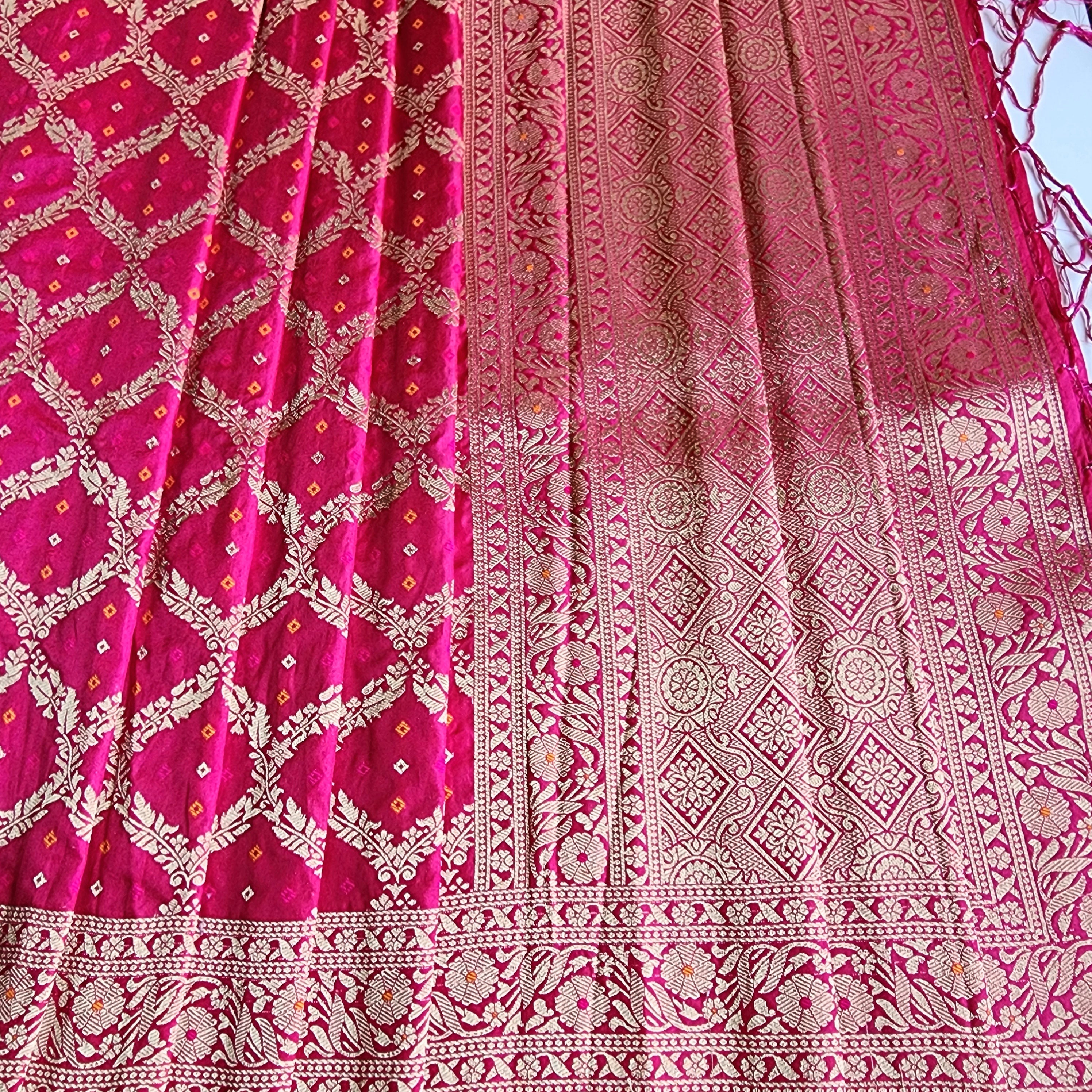 Deep Magenta Bandhani Dupatta with Traditional Jaal