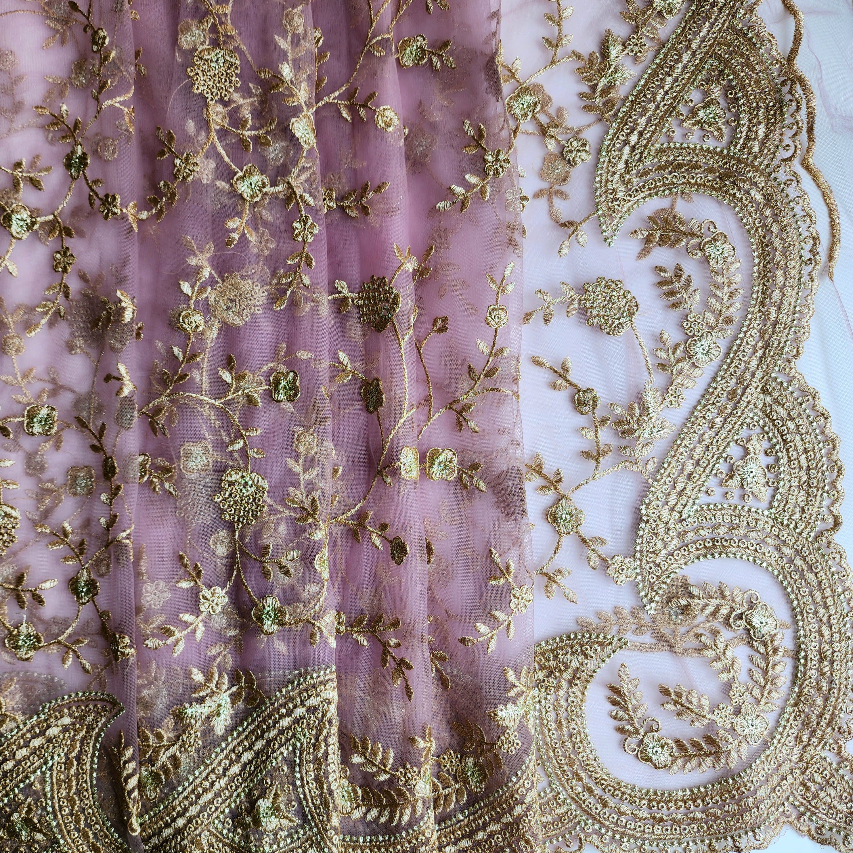Pink Zardozi Embroidered Embellished Designer Net Saree