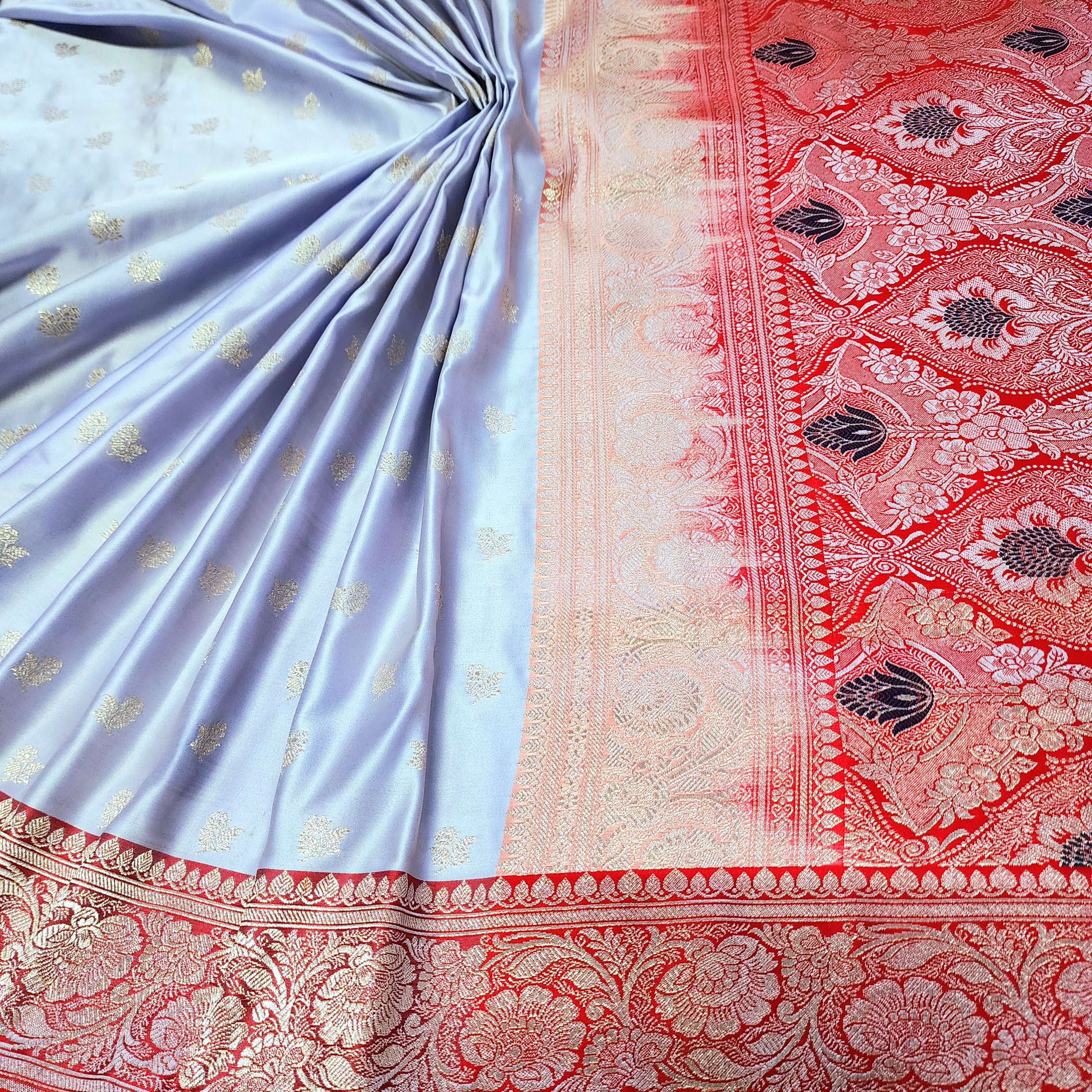 Ivory Pure Banarasi Katan Silk Saree with light Gold Zari Weaving