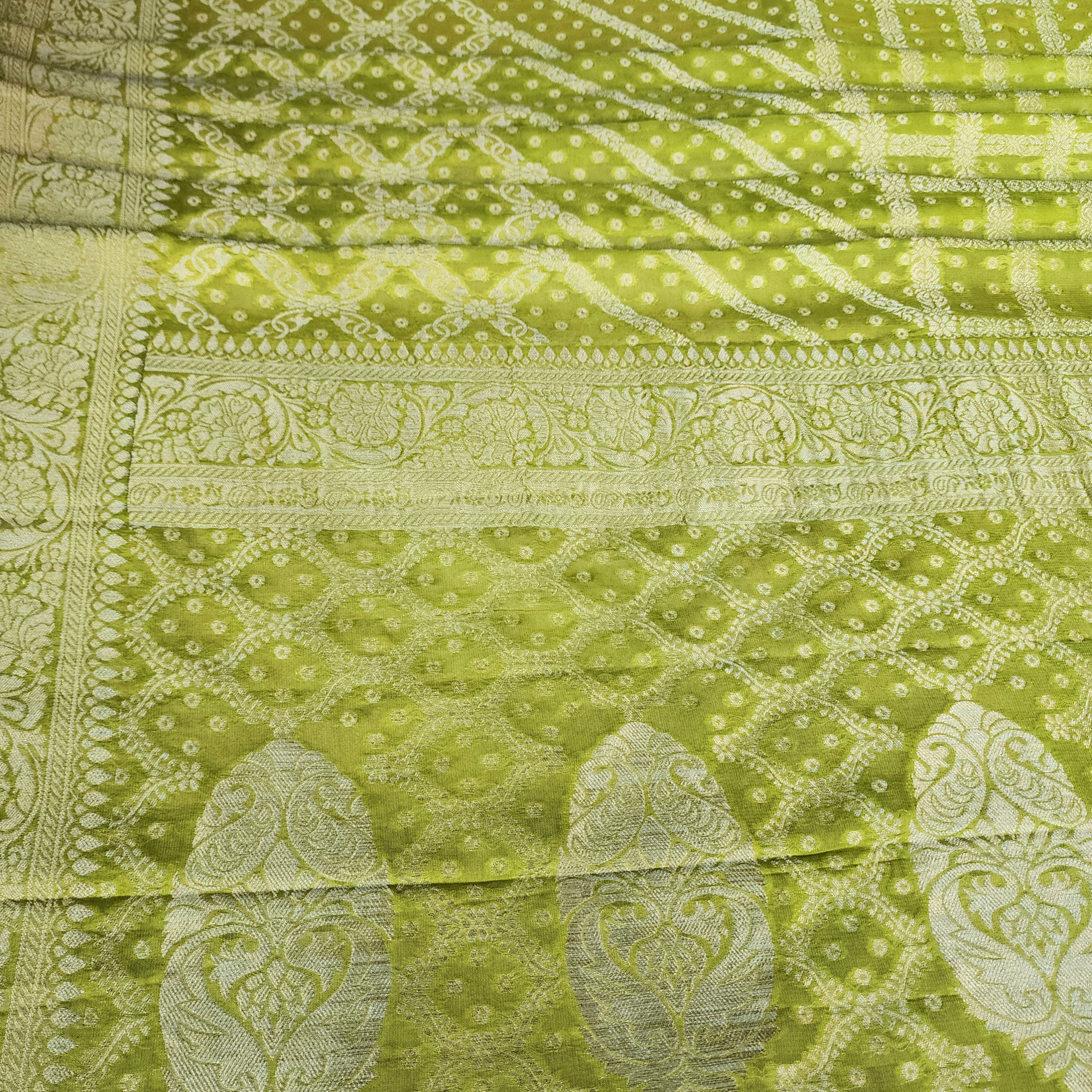 Mehndi Green Pure Khaddi Georgette Banarasi Saree with Golden Zari