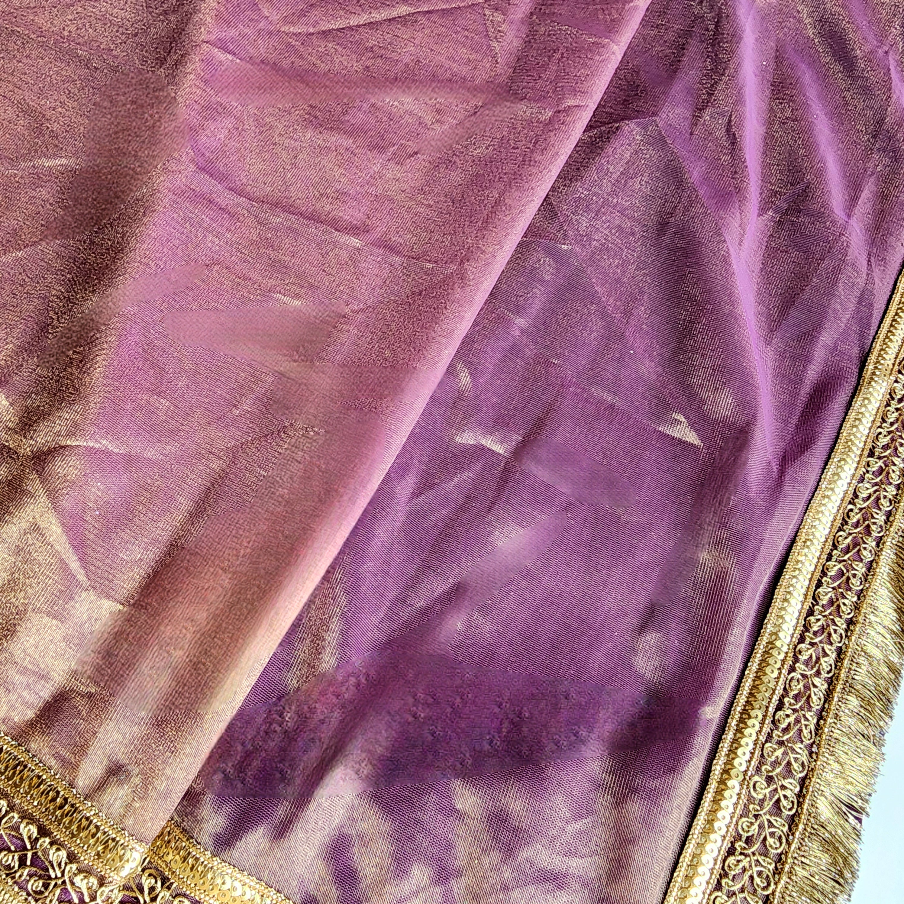 Metallic Mauve Designer Tissue Net Saree
