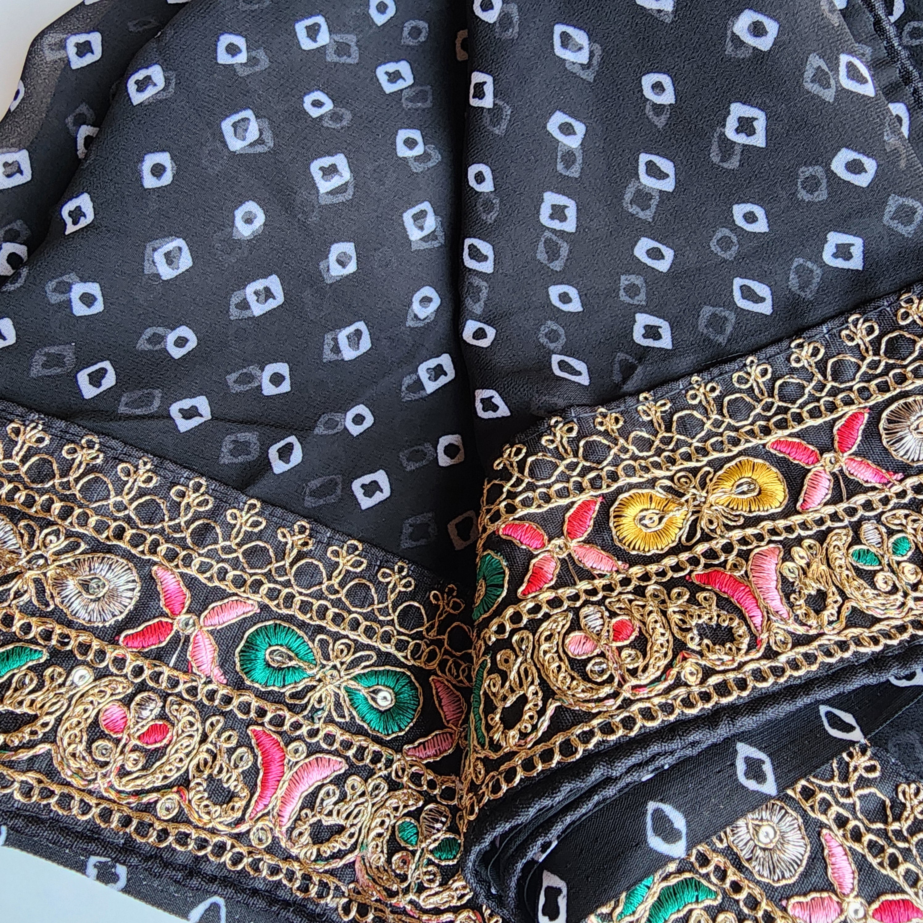 Embroidered Bandhani Designer Saree in Black