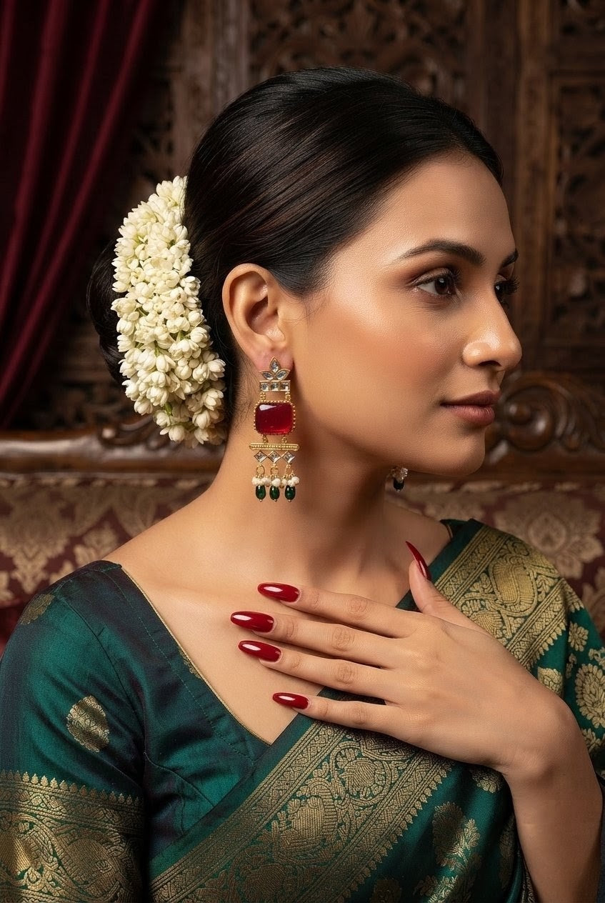 Ruby & Emerald Kundan Chandelier Earrings