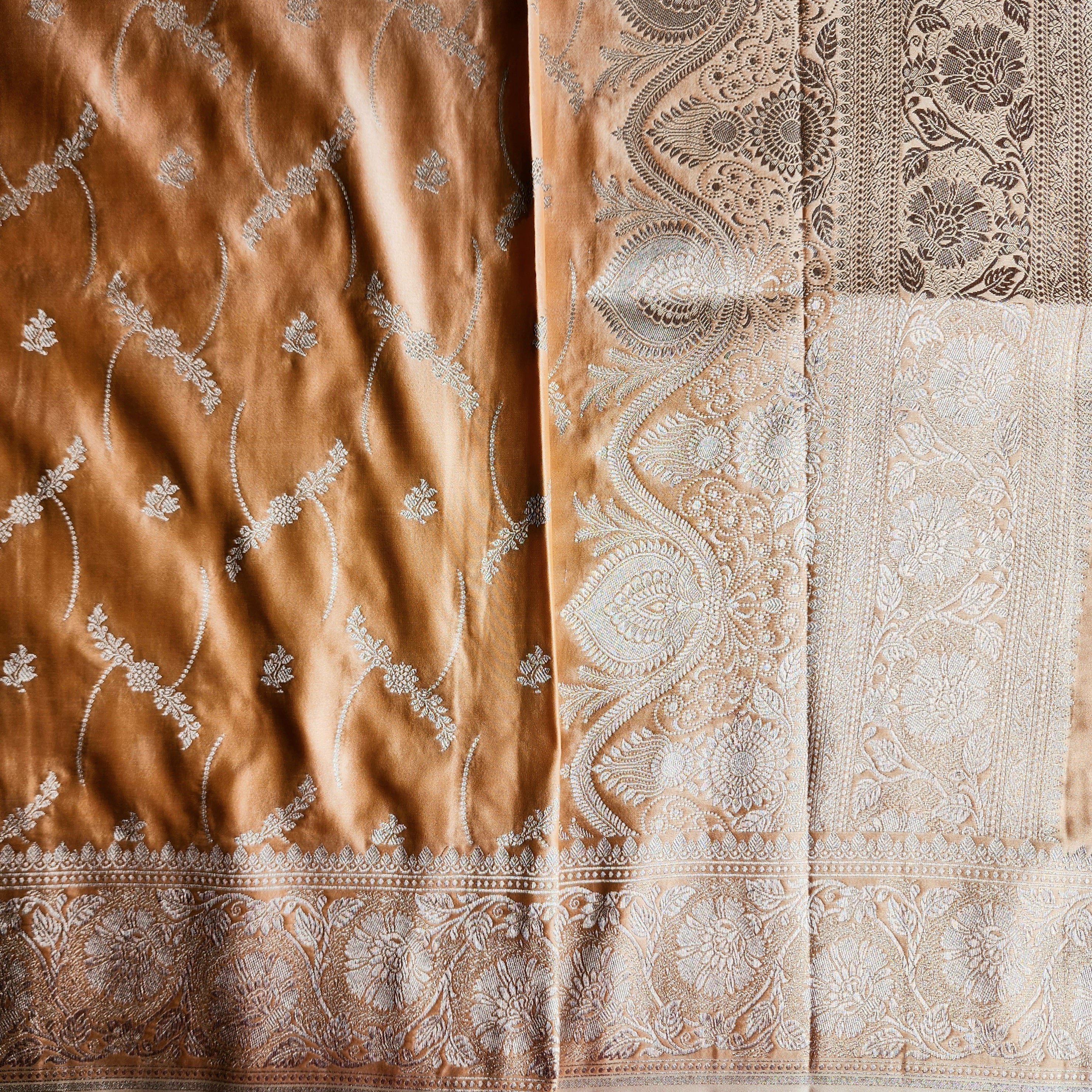Pastel Beige Banarasi Katan Silk Saree with Light Gold Zari weaving