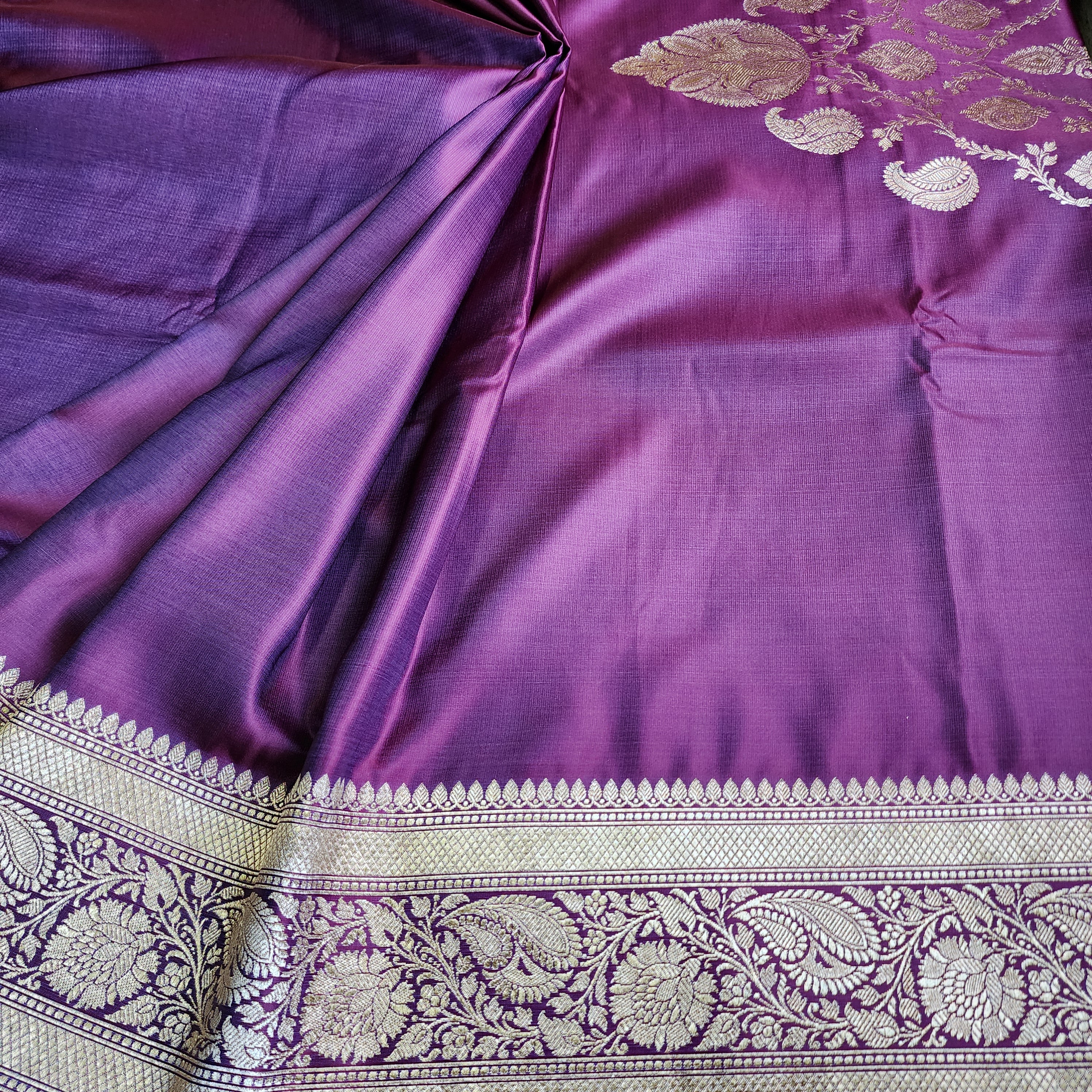 Dhoop Chhaon Deep Violet Banarasi Katan Silk Saree