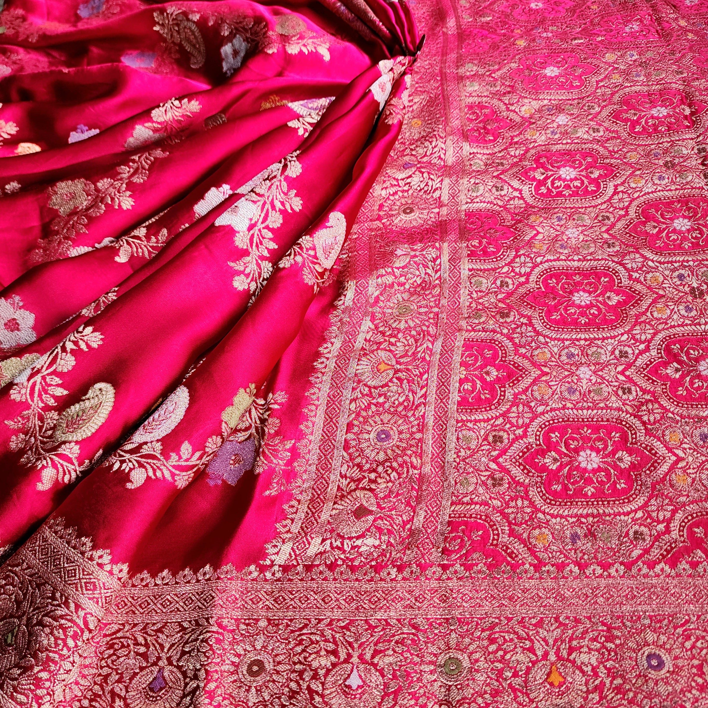 Deep Magenta Mashru Katan Silk Saree