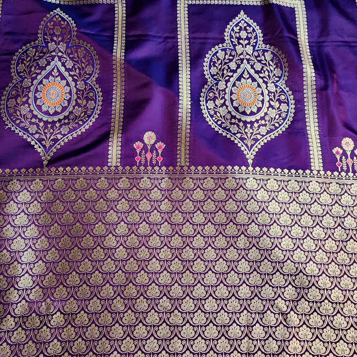 Purple Banarasi Katan Silk Saree with Multicolor Meenakari