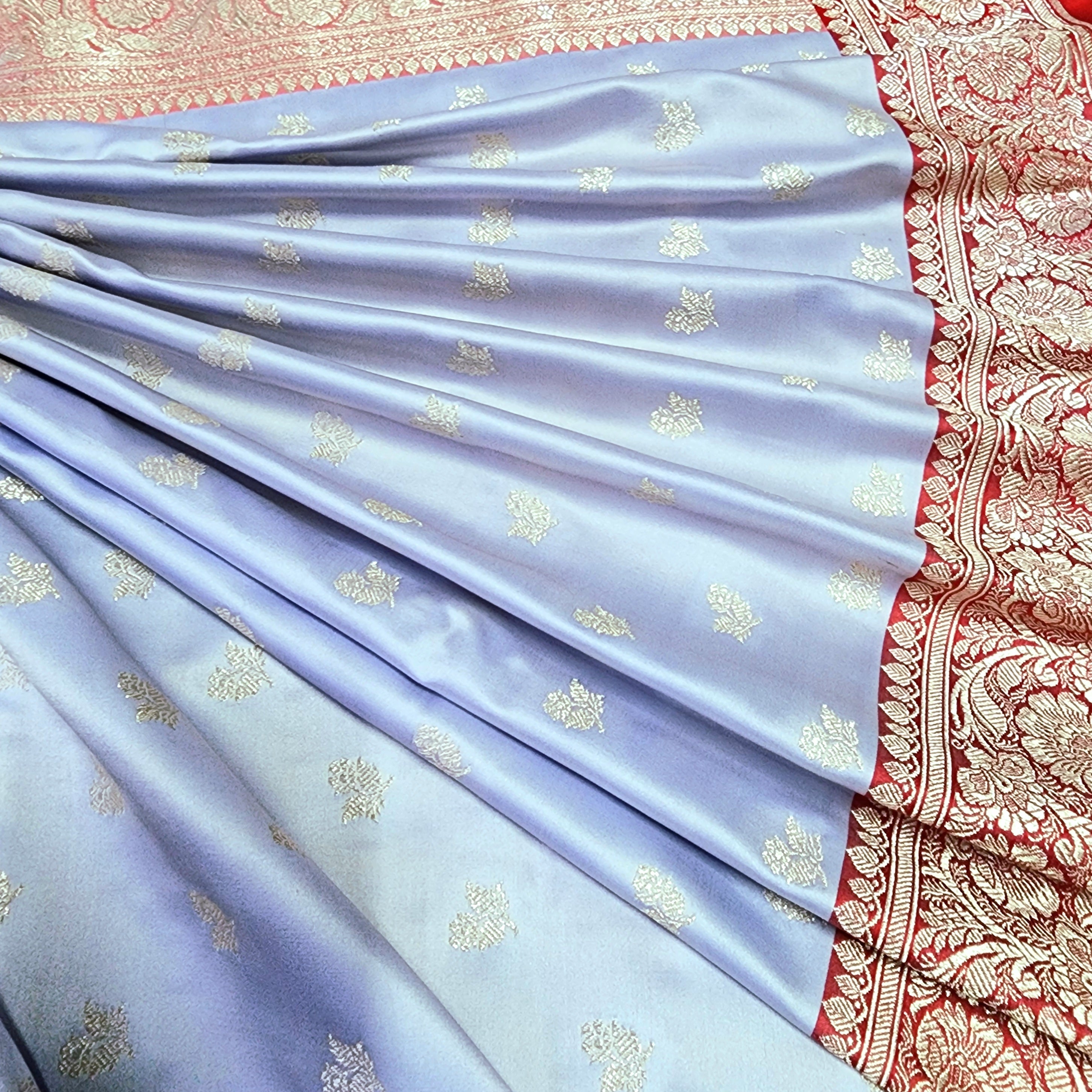 Ivory Pure Banarasi Katan Silk Saree with light Gold Zari Weaving