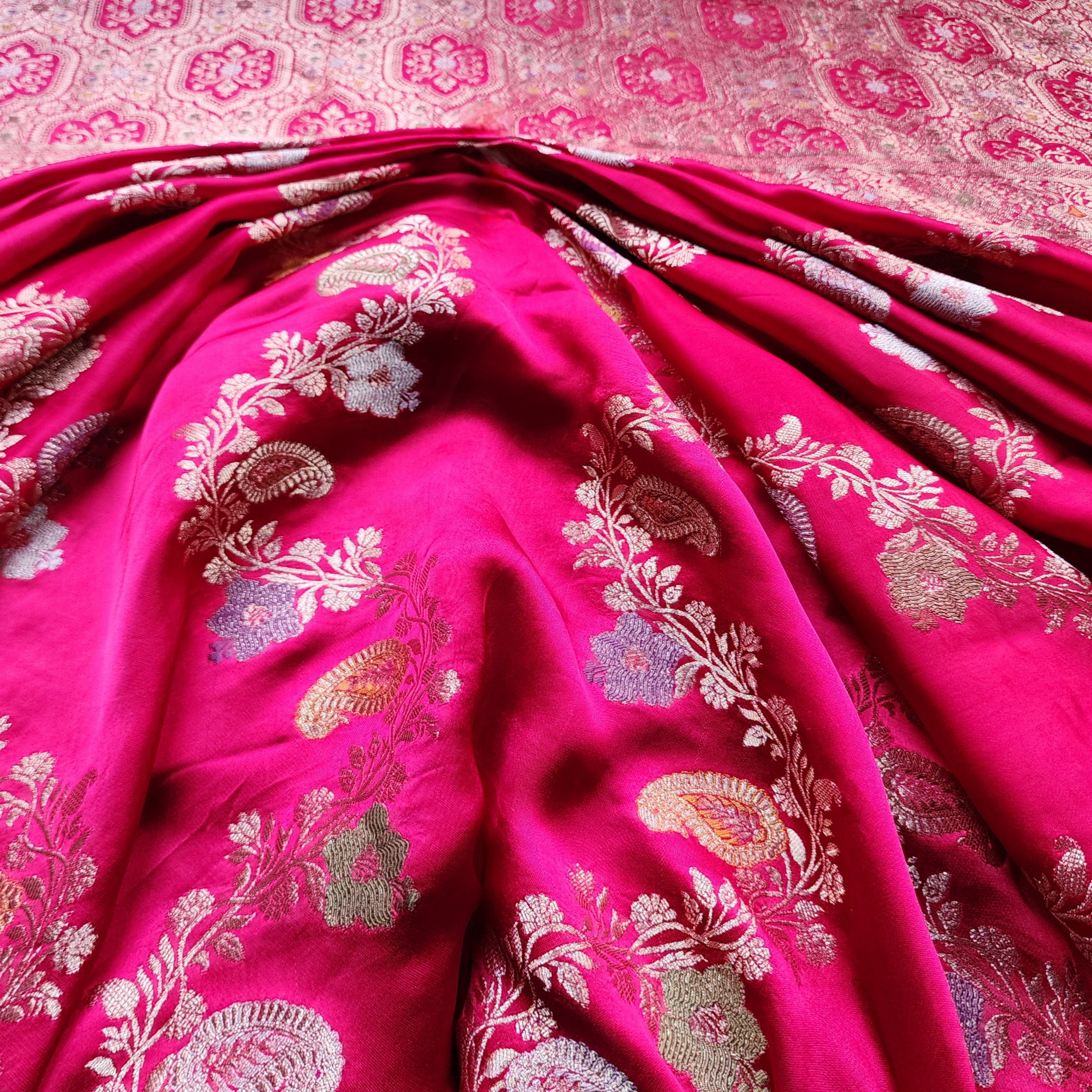 Deep Magenta Mashru Katan Silk Saree